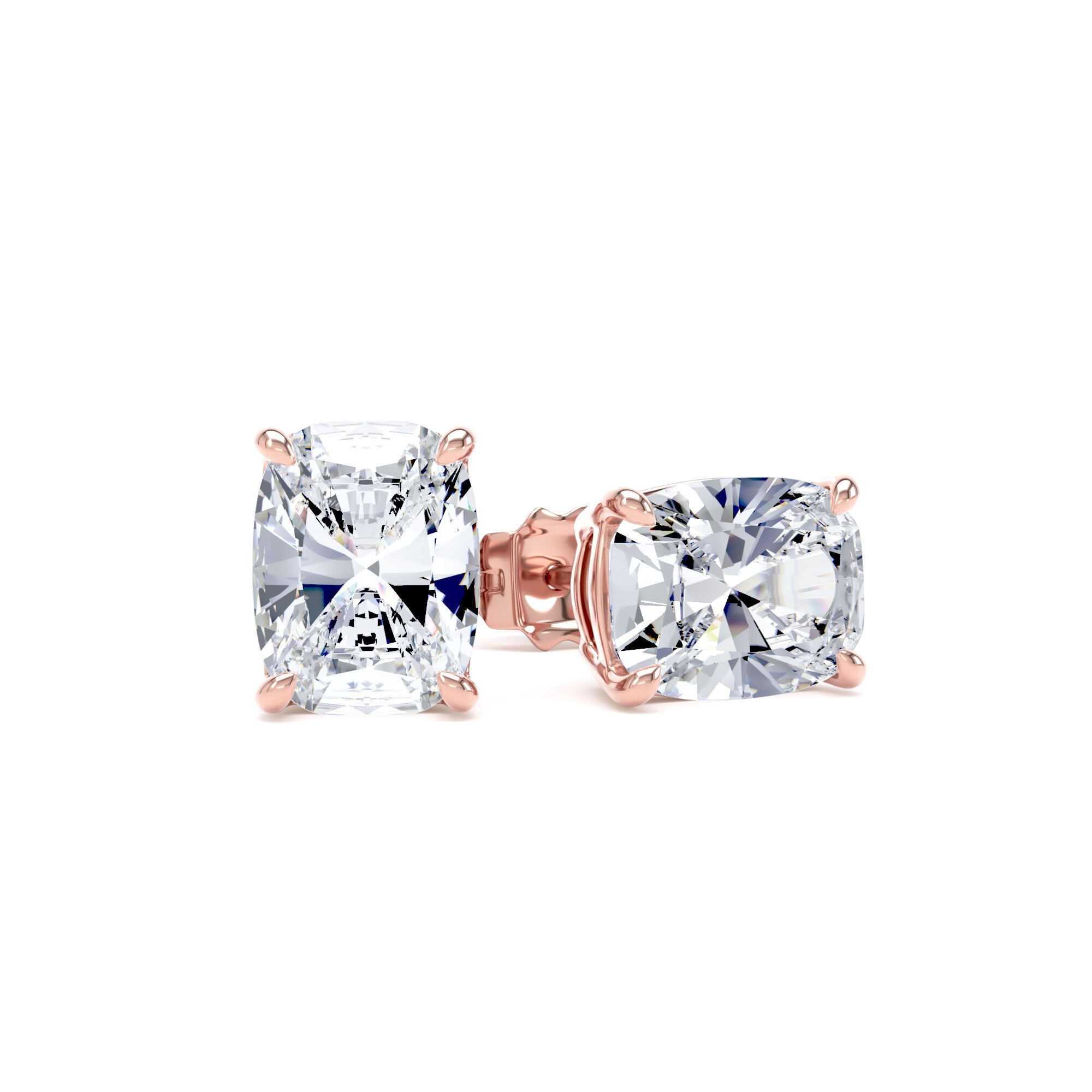 9ct Rose Gold 3.00cttw Elongated Cushion Cut Lab Grown Diamond Solitaire Stud Earrings