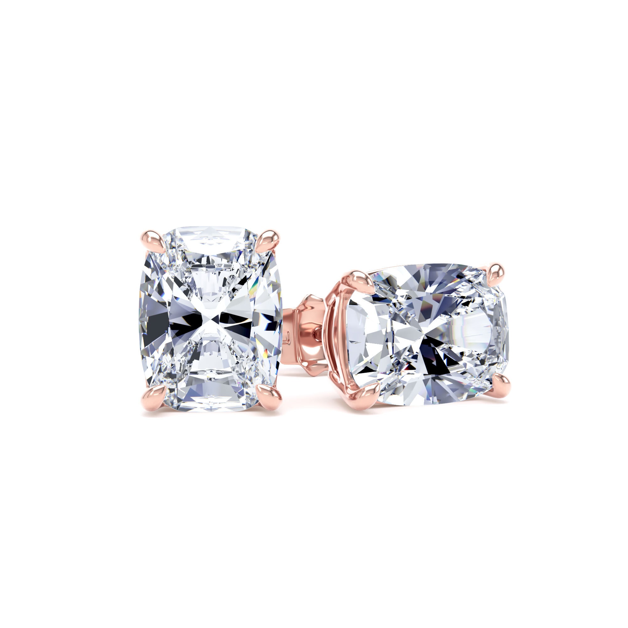 9ct Rose Gold 4.00cttw Elongated Cushion Cut Lab Grown Diamond Solitaire Stud Earrings