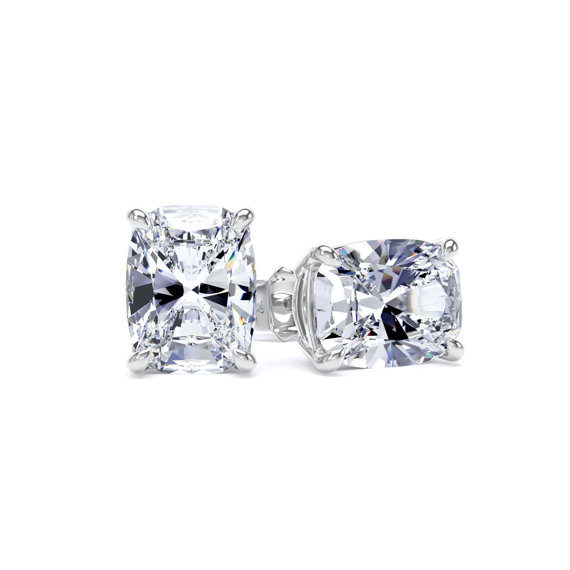 18ct White Gold 4.00cttw Elongated Cushion Cut Lab Grown Diamond Solitaire Stud Earrings