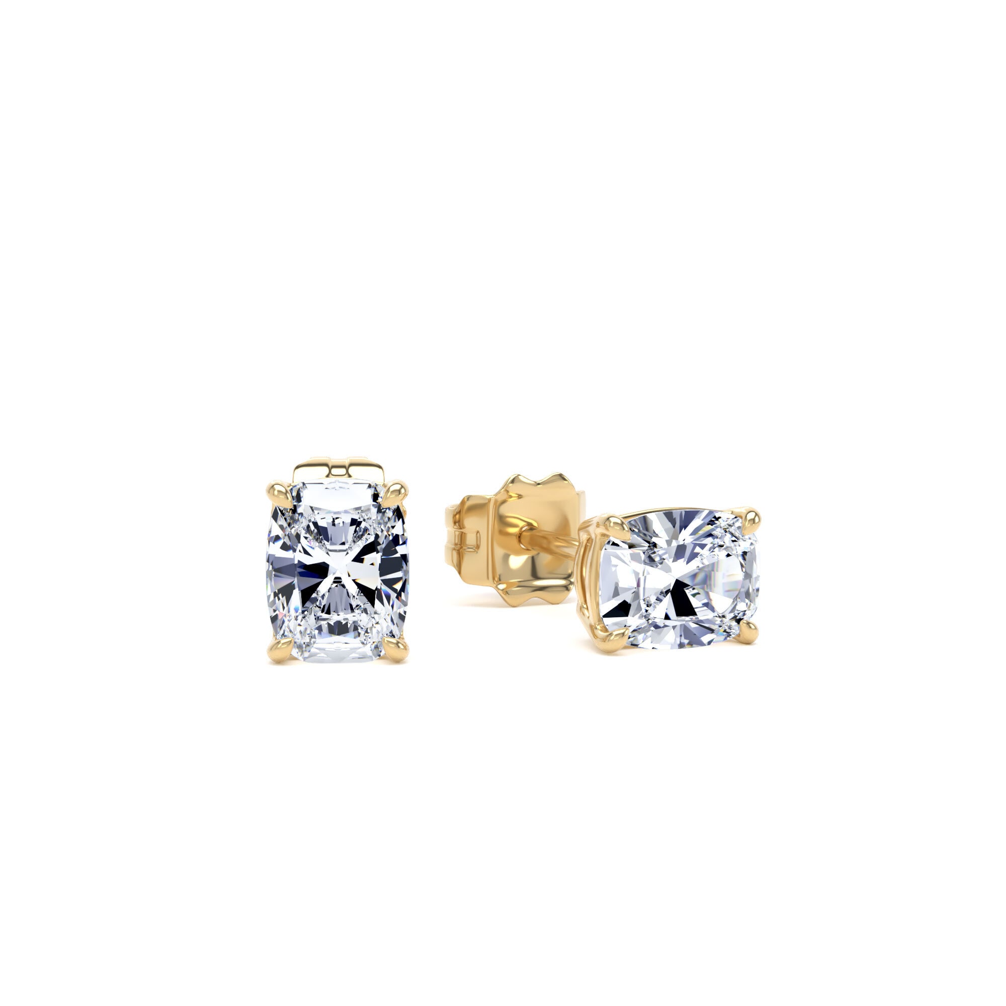 18ct Yellow Gold 1.00cttw Elongated Cushion Cut Lab Grown Diamond Solitaire Stud Earrings