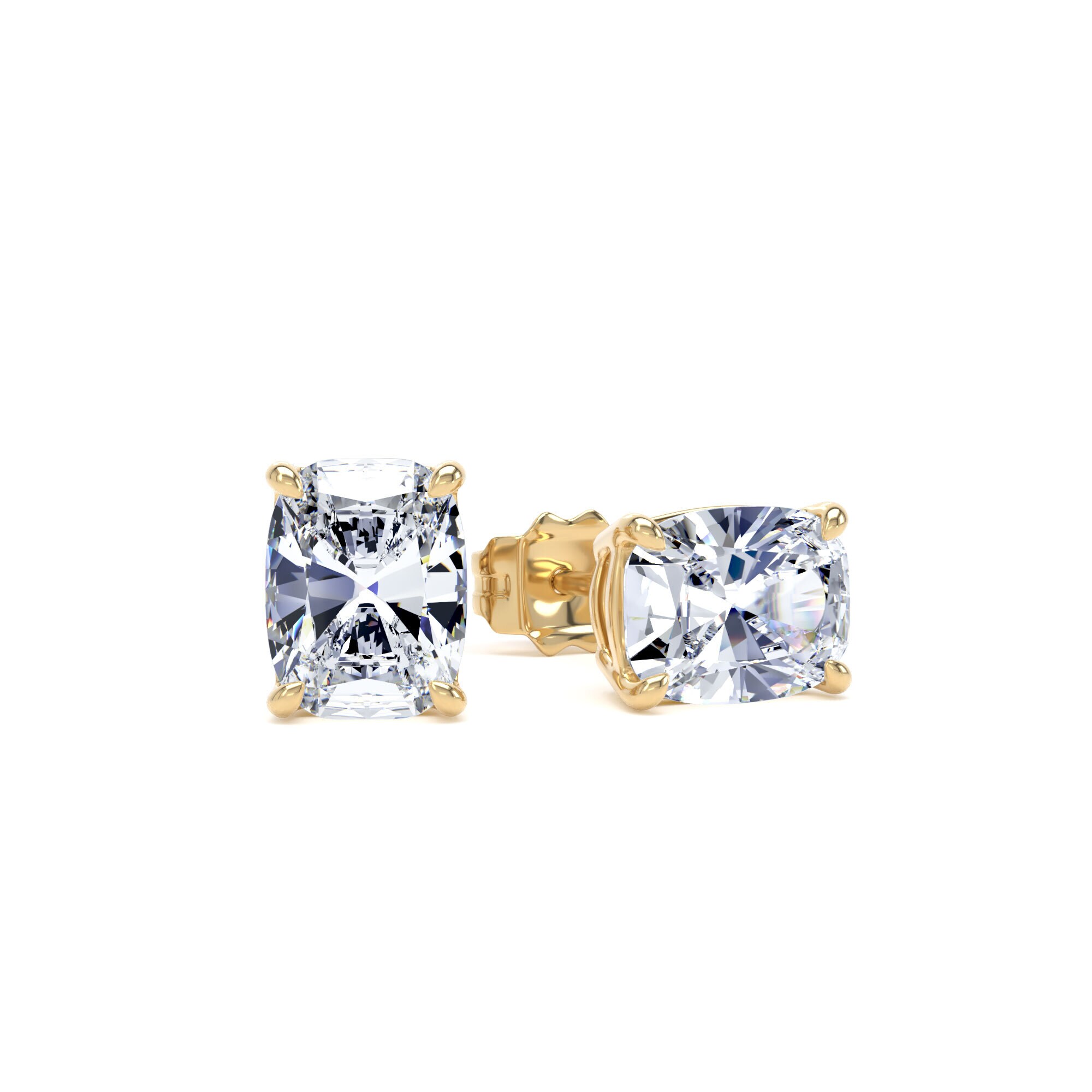 18ct Yellow Gold 2.00cttw Elongated Cushion Cut Lab Grown Diamond Solitaire Stud Earrings