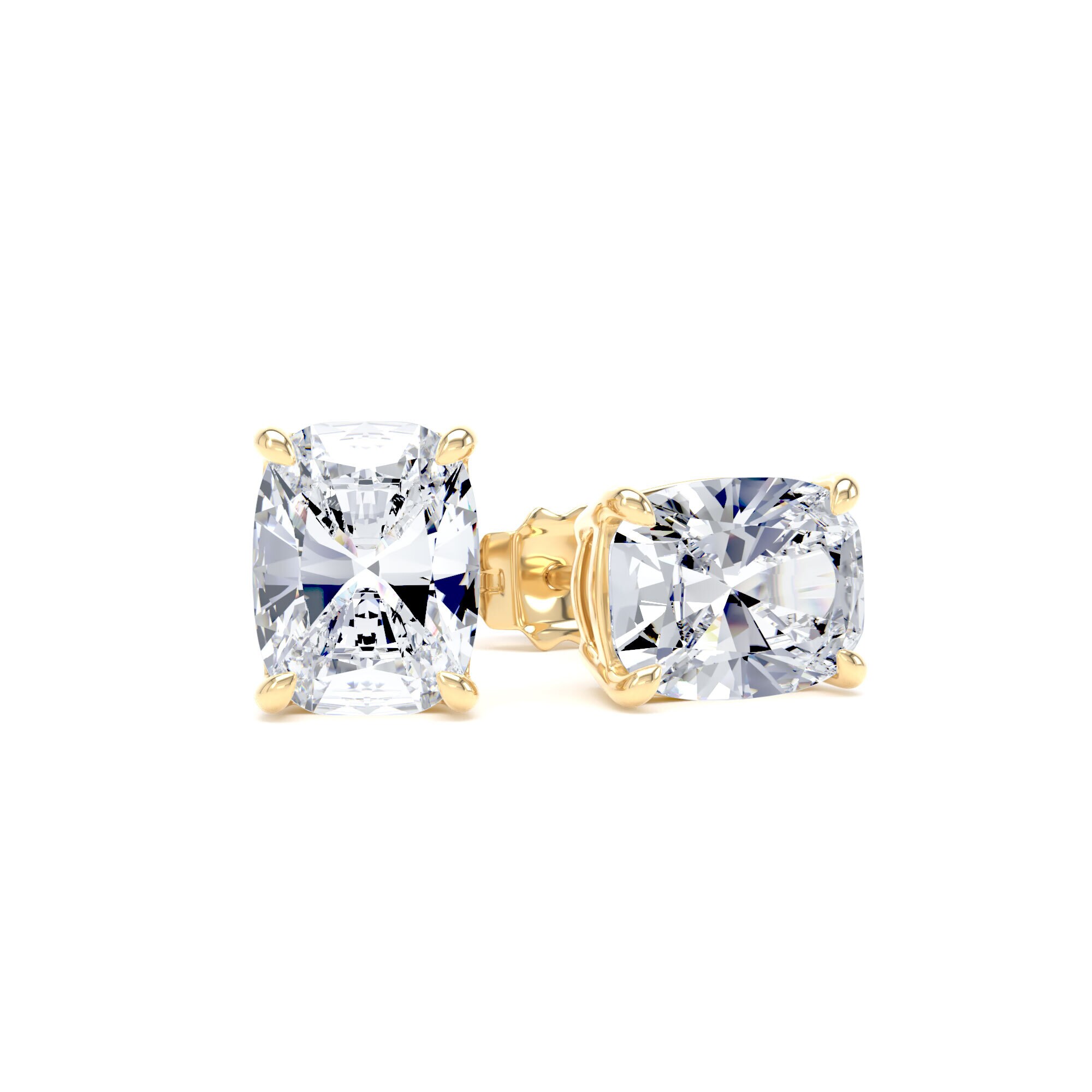 18ct Yellow Gold 3.00cttw Elongated Cushion Cut Lab Grown Diamond Solitaire Stud Earrings