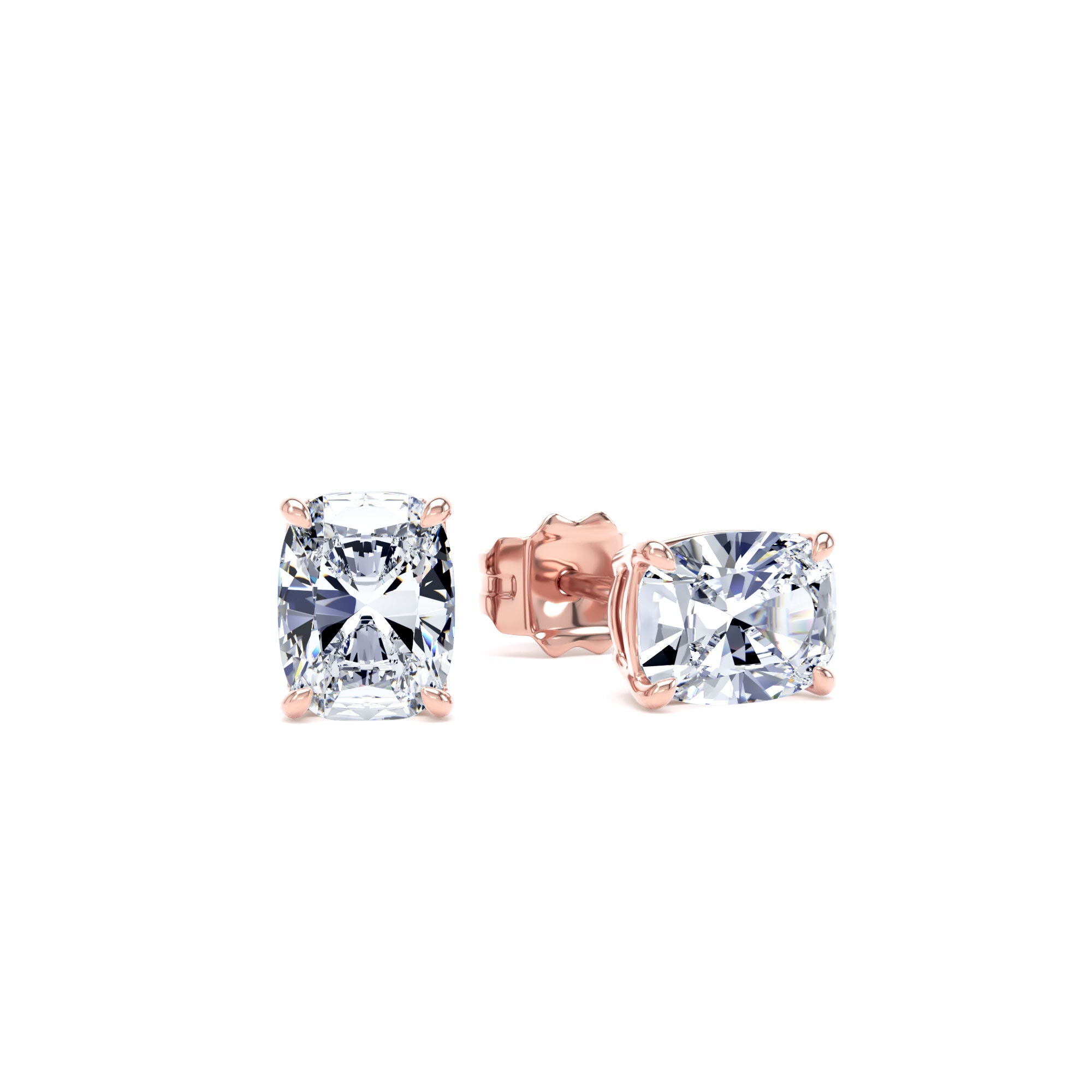18ct Rose Gold 1.50cttw Elongated Cushion Cut Lab Grown Diamond Solitaire Stud Earrings