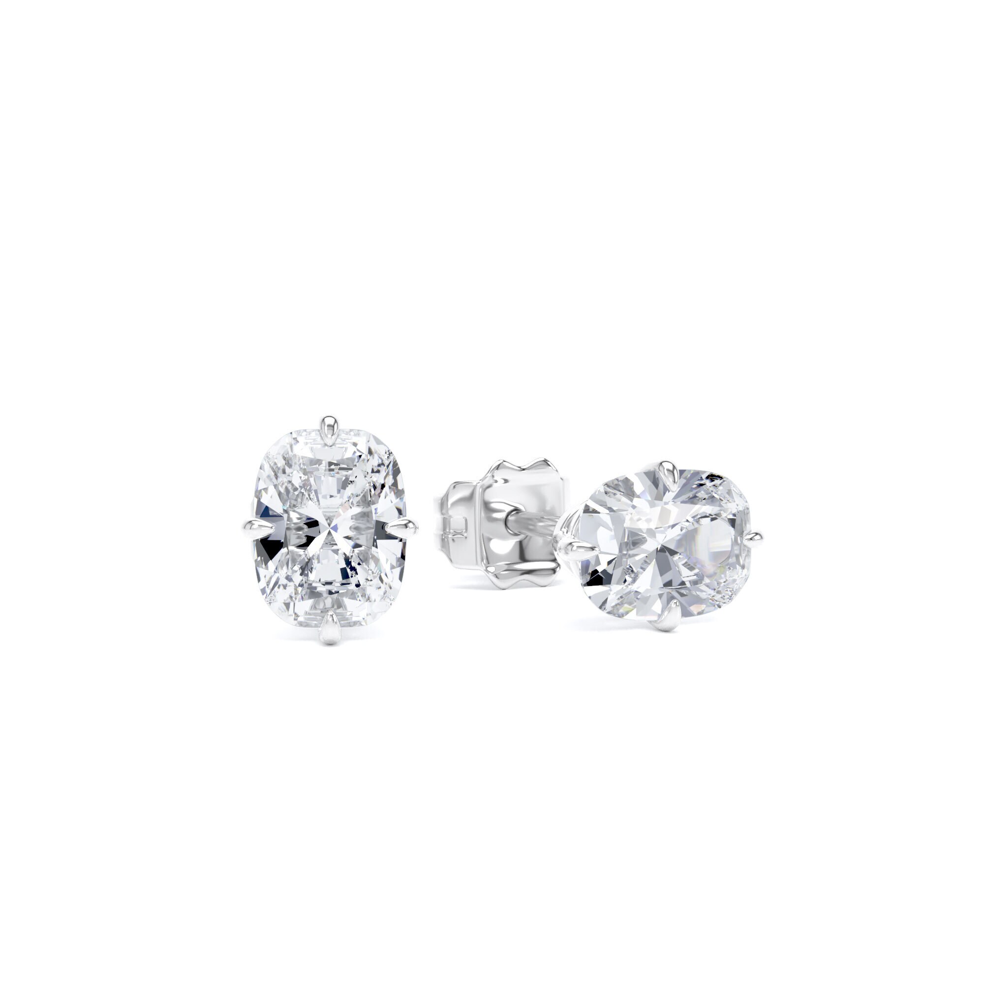 9ct White Gold Compass Set 1.00cttw Elongated Cushion Cut Lab Grown Diamond Solitaire Stud Earrings