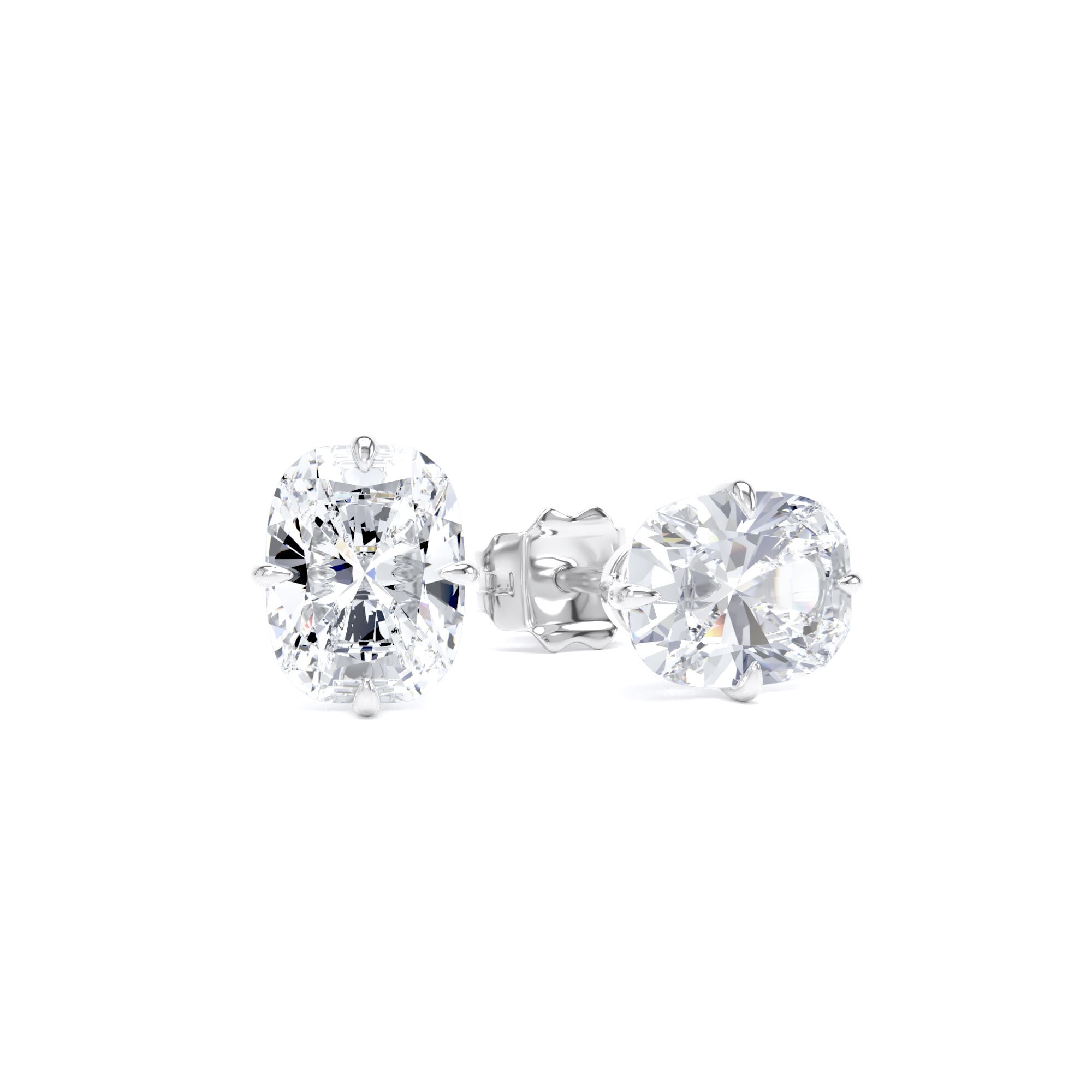 9ct White Gold Compass Set 2.00cttw Elongated Cushion Cut Lab Grown Diamond Solitaire Stud Earrings