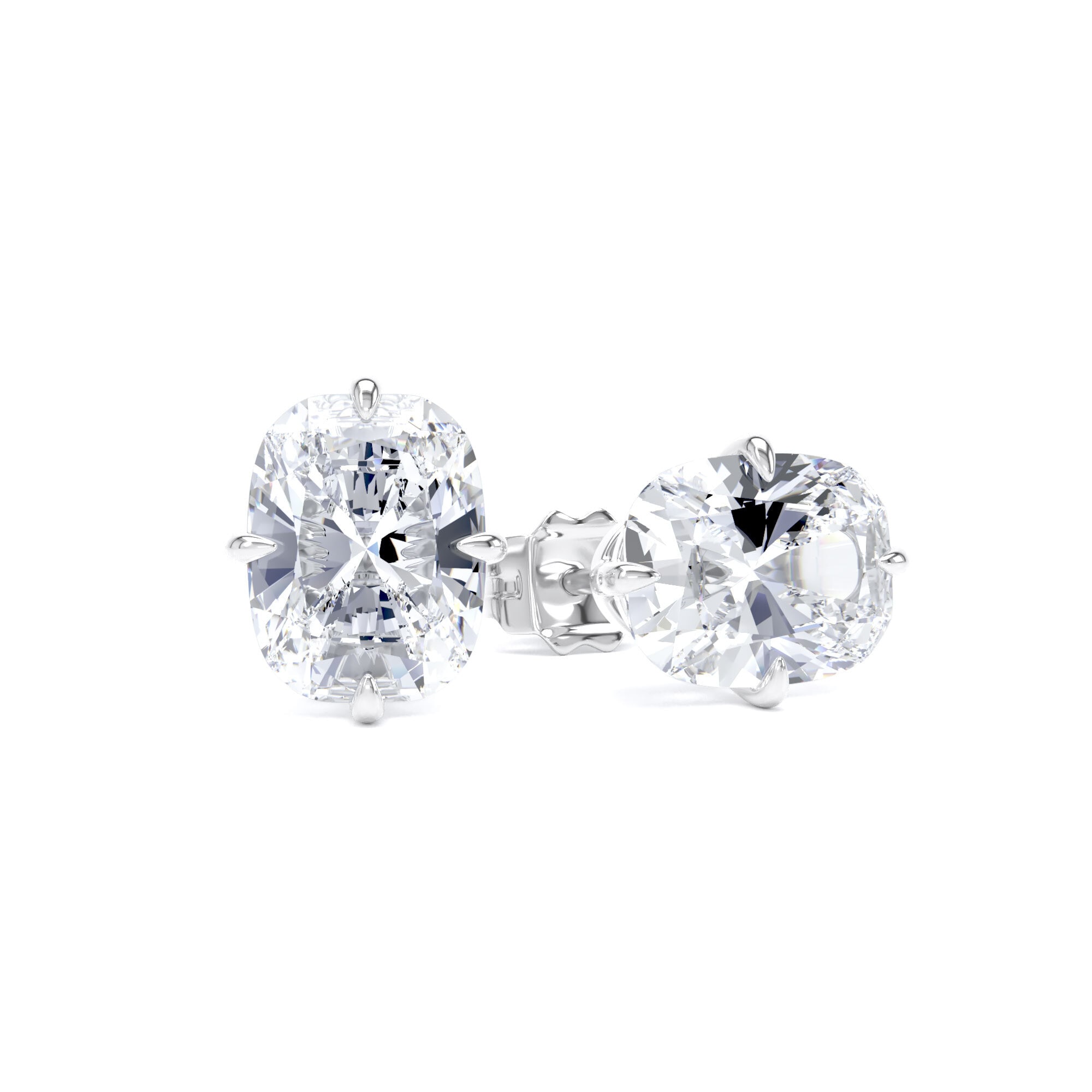 9ct White Gold Compass Set 3.00cttw Elongated Cushion Cut Lab Grown Diamond Solitaire Stud Earrings