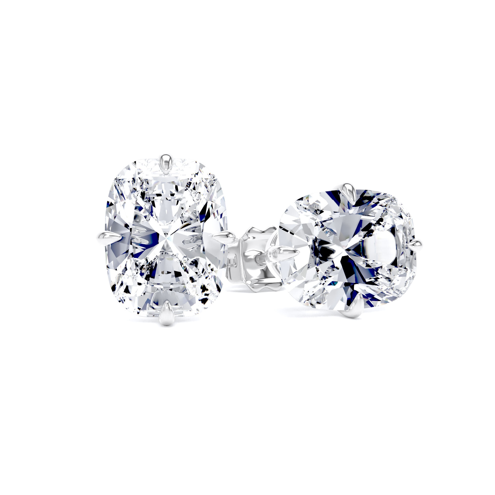 9ct White Gold Compass Set 4.00cttw Elongated Cushion Cut Lab Grown Diamond Solitaire Stud Earrings