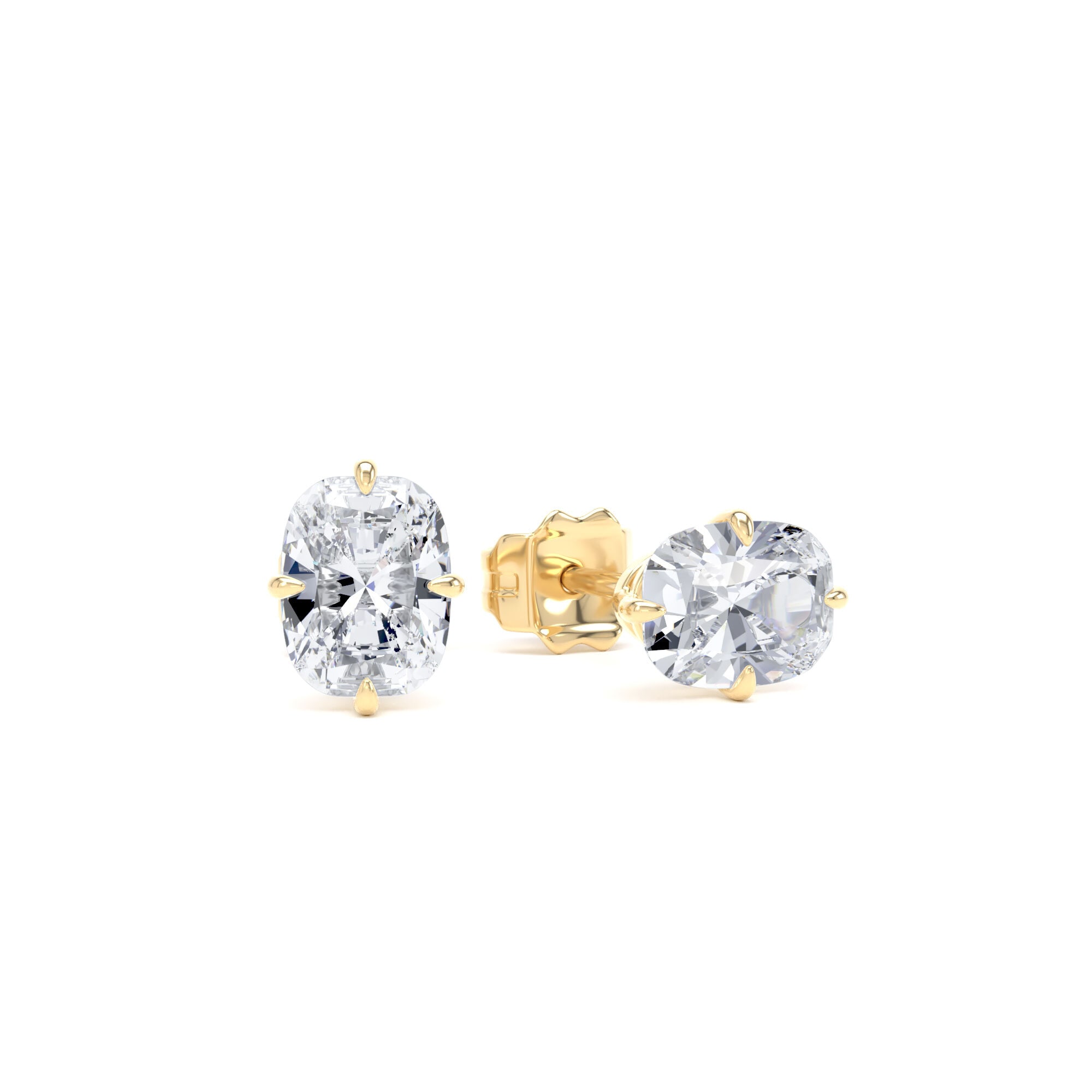 9ct Yellow Gold Compass Set 1.00cttw Elongated Cushion Cut Lab Grown Diamond Solitaire Stud Earrings