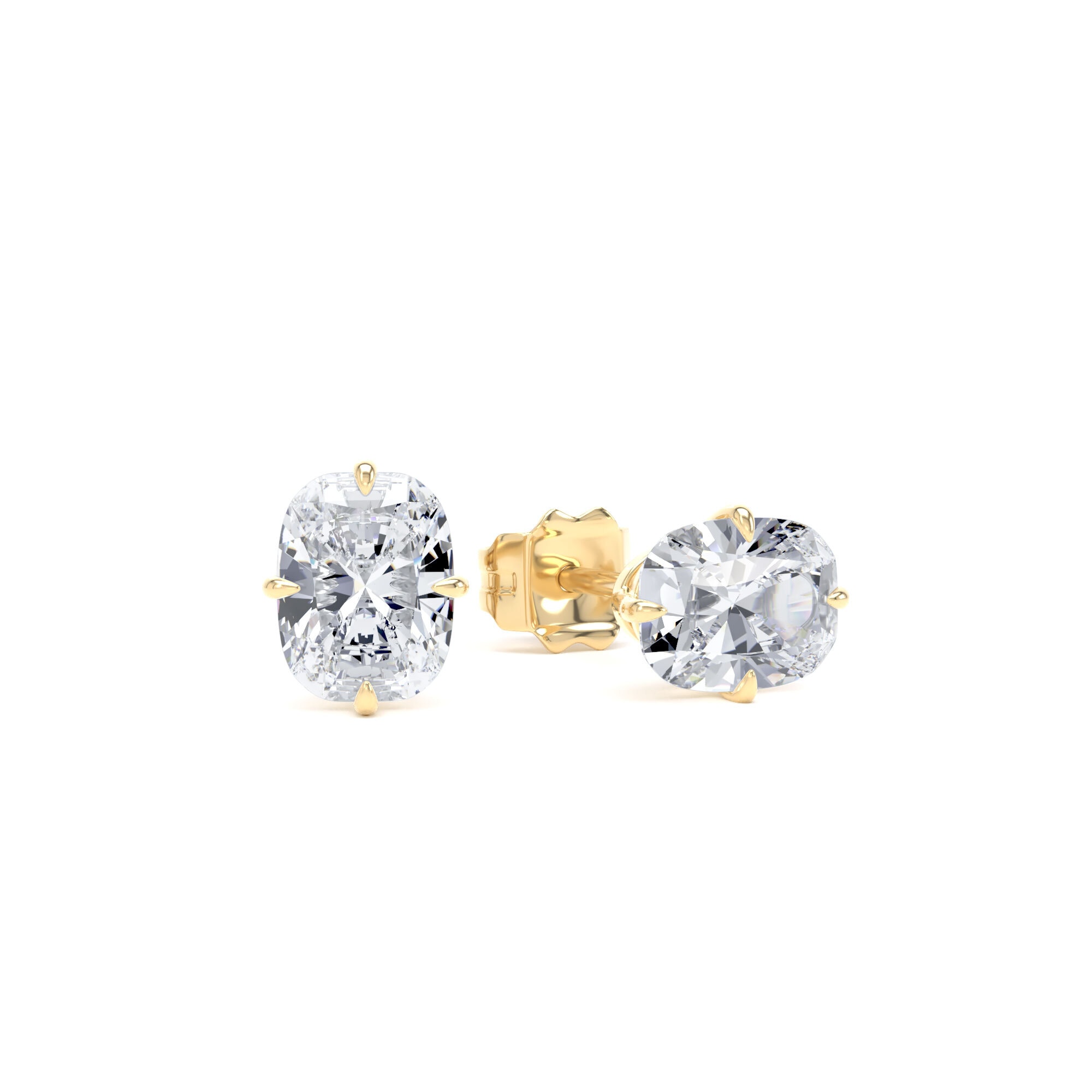 9ct Yellow Gold Compass Set 1.50cttw Elongated Cushion Cut Lab Grown Diamond Solitaire Stud Earrings
