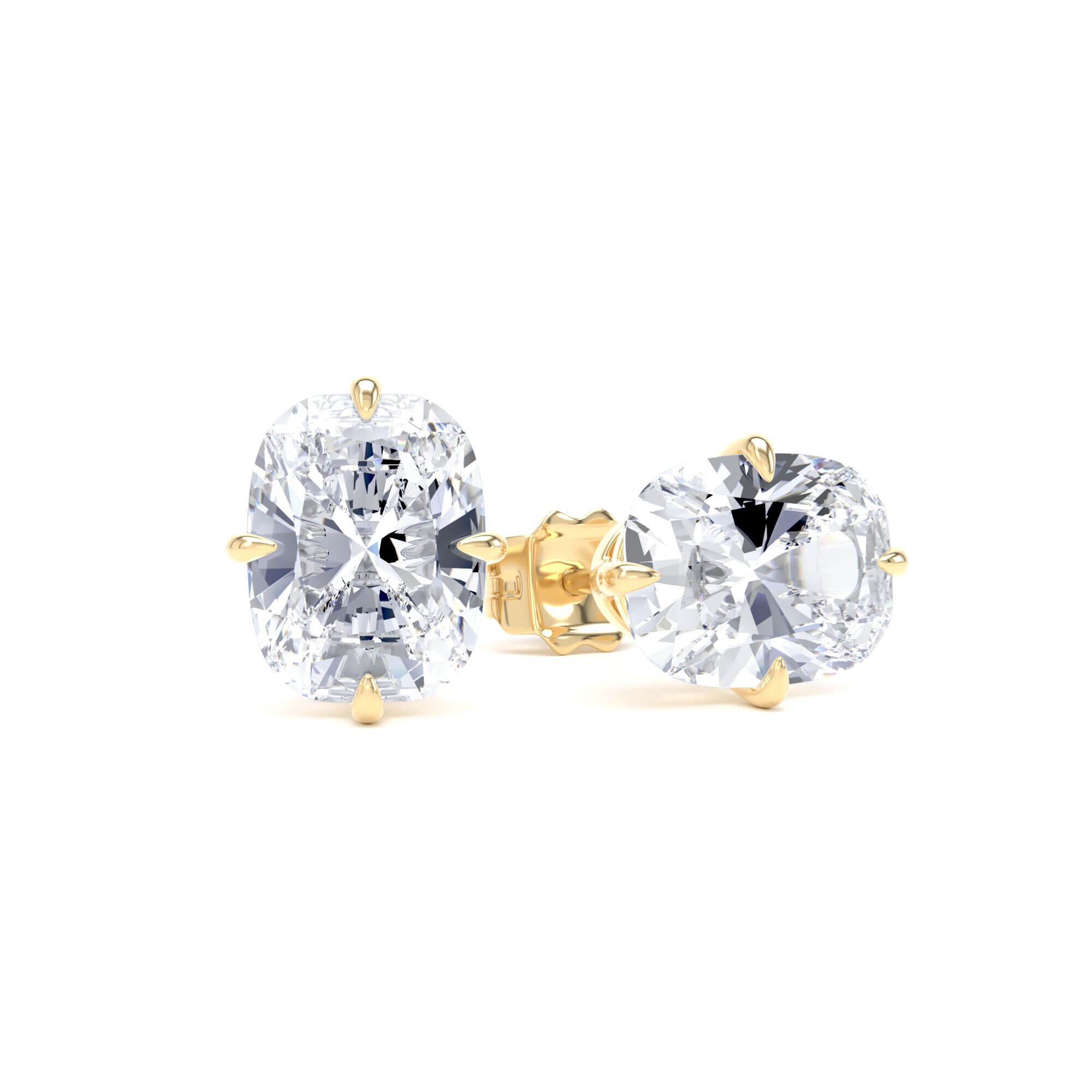 9ct Yellow Gold Compass Set 3.00cttw Elongated Cushion Cut Lab Grown Diamond Solitaire Stud Earrings