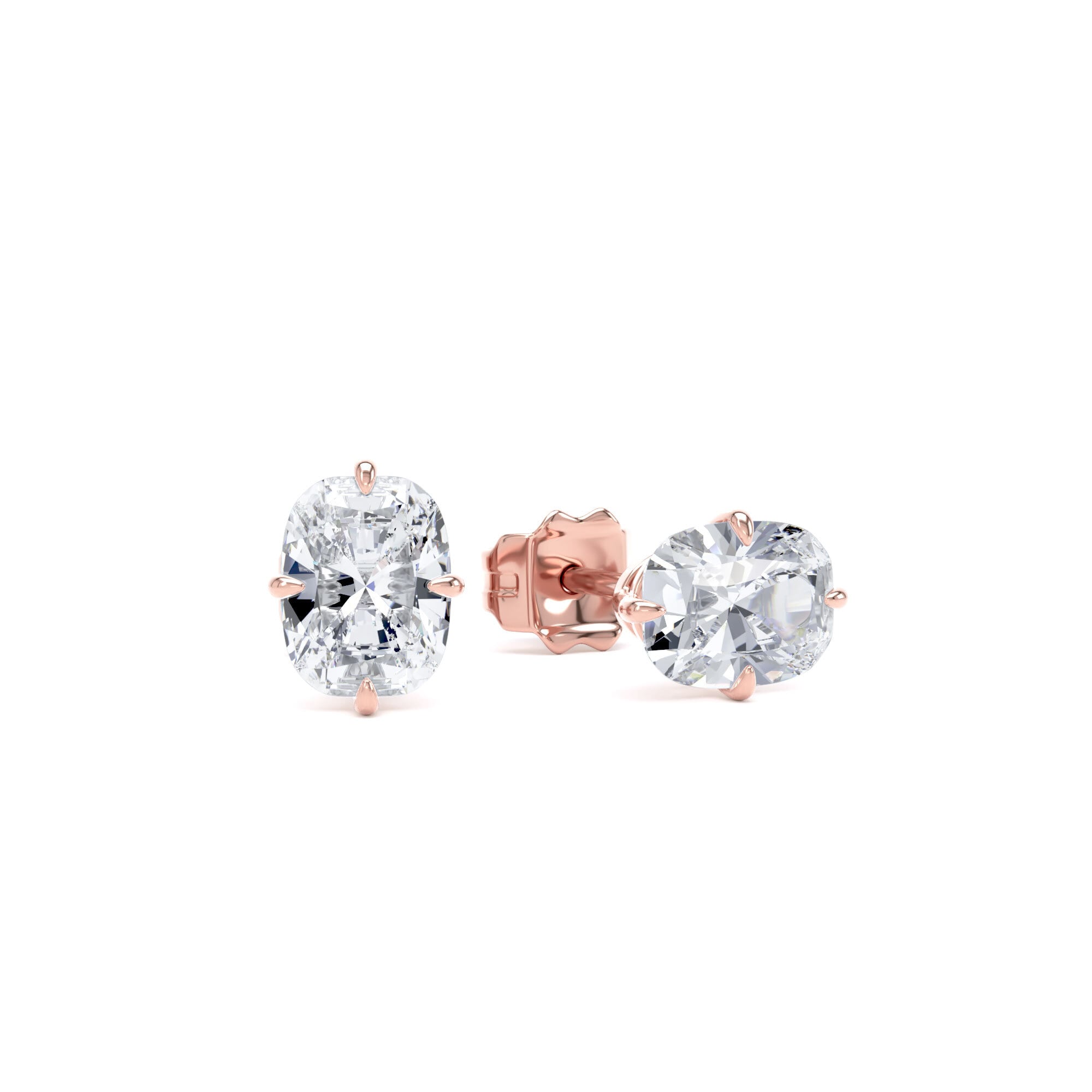 9ct Rose Gold Compass Set 1.00cttw Elongated Cushion Cut Lab Grown Diamond Solitaire Stud Earrings