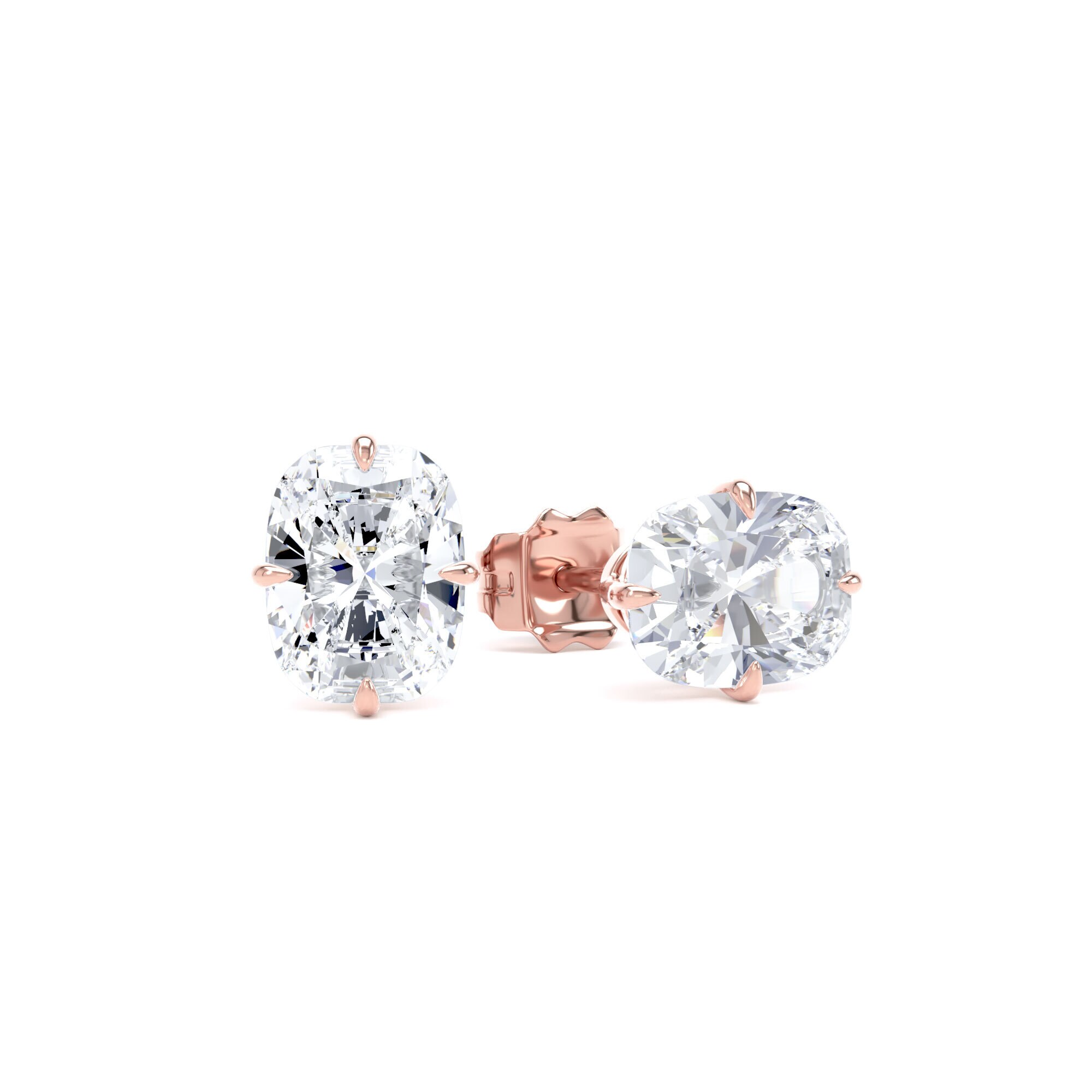 9ct Rose Gold Compass Set 2.00cttw Elongated Cushion Cut Lab Grown Diamond Solitaire Stud Earrings