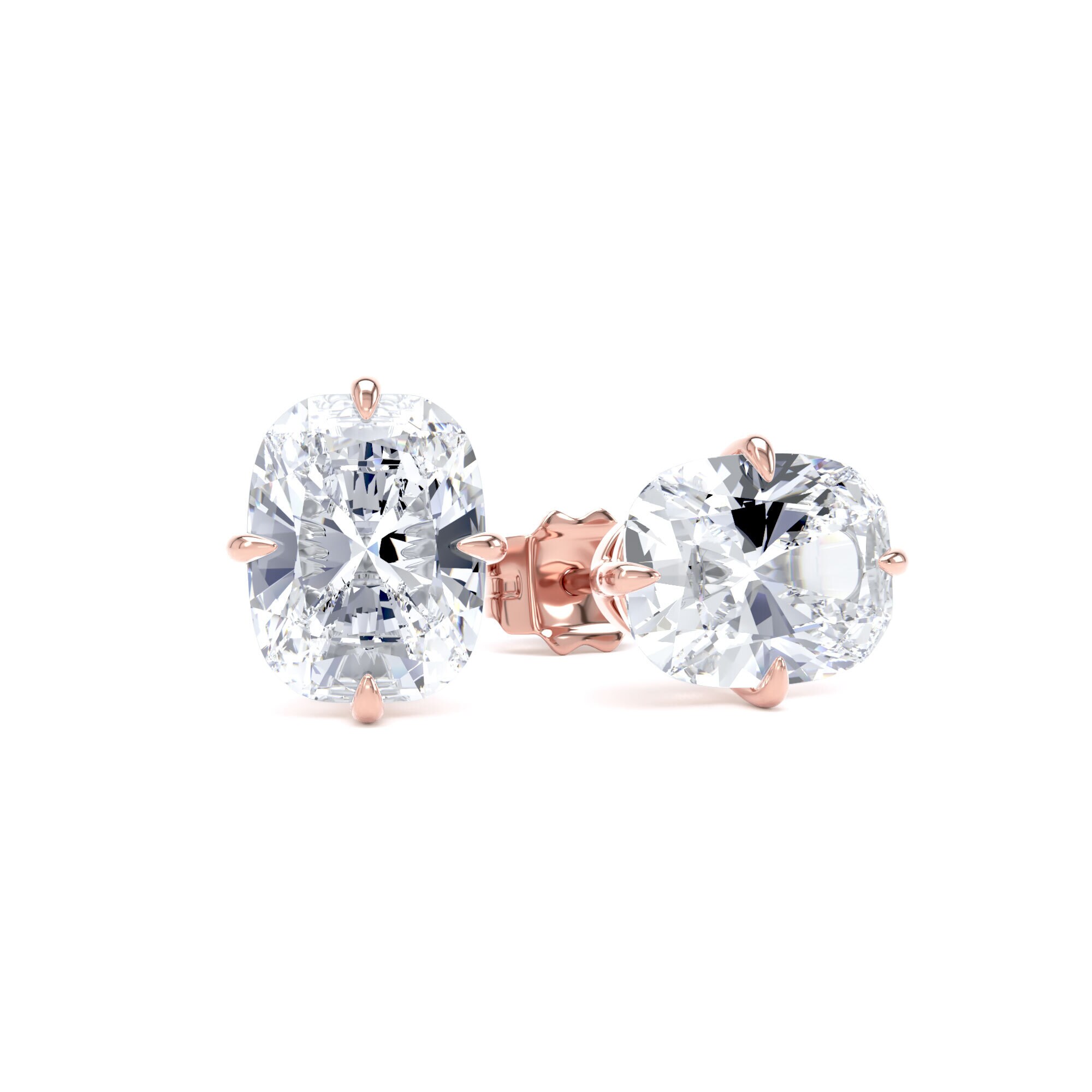 9ct Rose Gold Compass Set 3.00cttw Elongated Cushion Cut Lab Grown Diamond Solitaire Stud Earrings