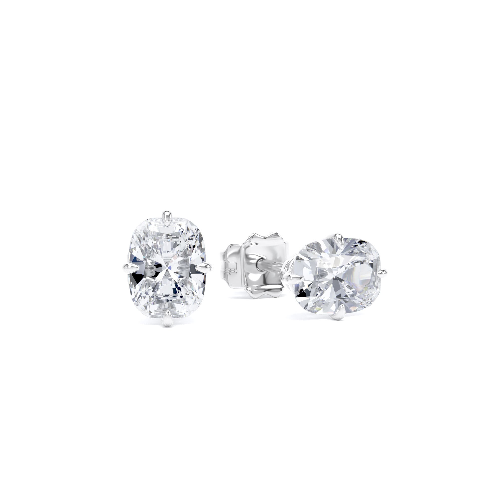 18ct White Gold Compass Set 1.00cttw Elongated Cushion Cut Lab Grown Diamond Solitaire Stud Earrings