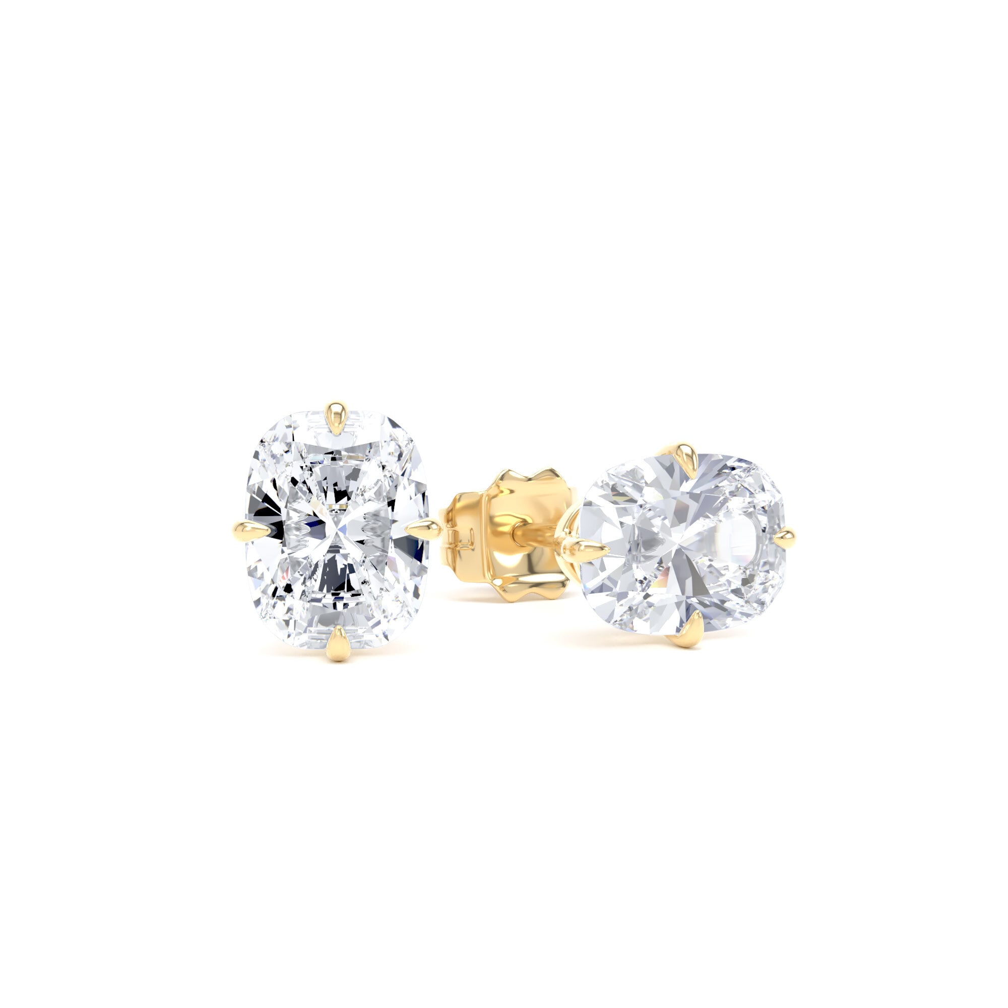 18ct Yellow Gold Compass Set 2.00cttw Elongated Cushion Cut Lab Grown Diamond Solitaire Stud Earrings
