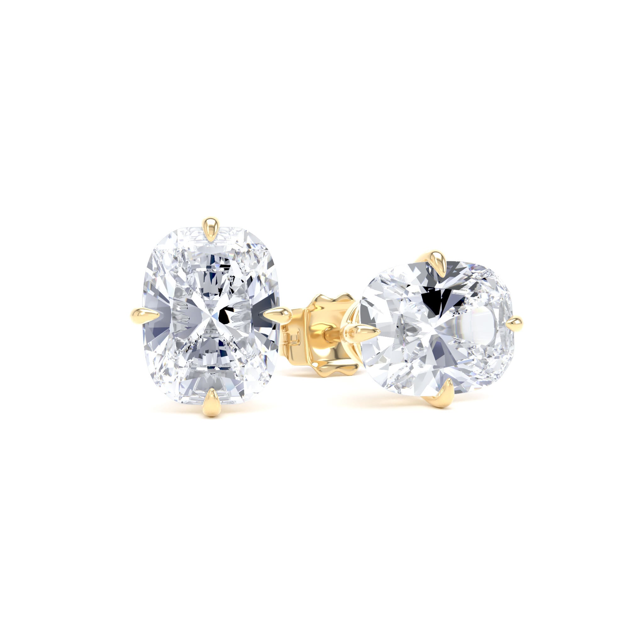 18ct Yellow Gold Compass Set 3.00cttw Elongated Cushion Cut Lab Grown Diamond Solitaire Stud Earrings