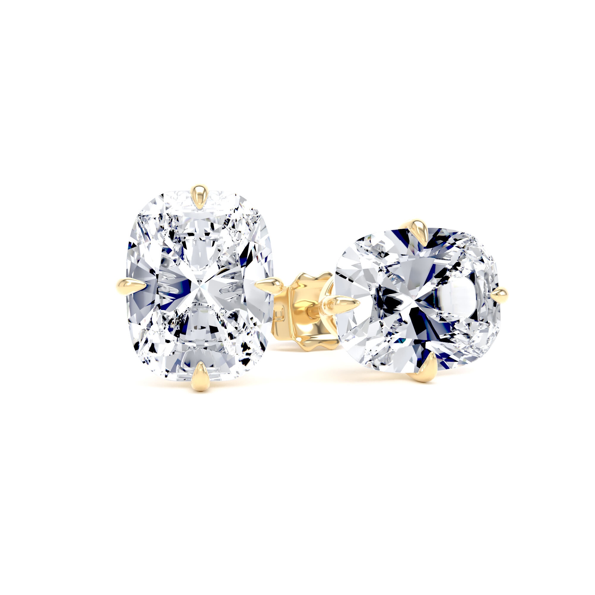 18ct Yellow Gold Compass Set 4.00cttw Elongated Cushion Cut Lab Grown Diamond Solitaire Stud Earrings