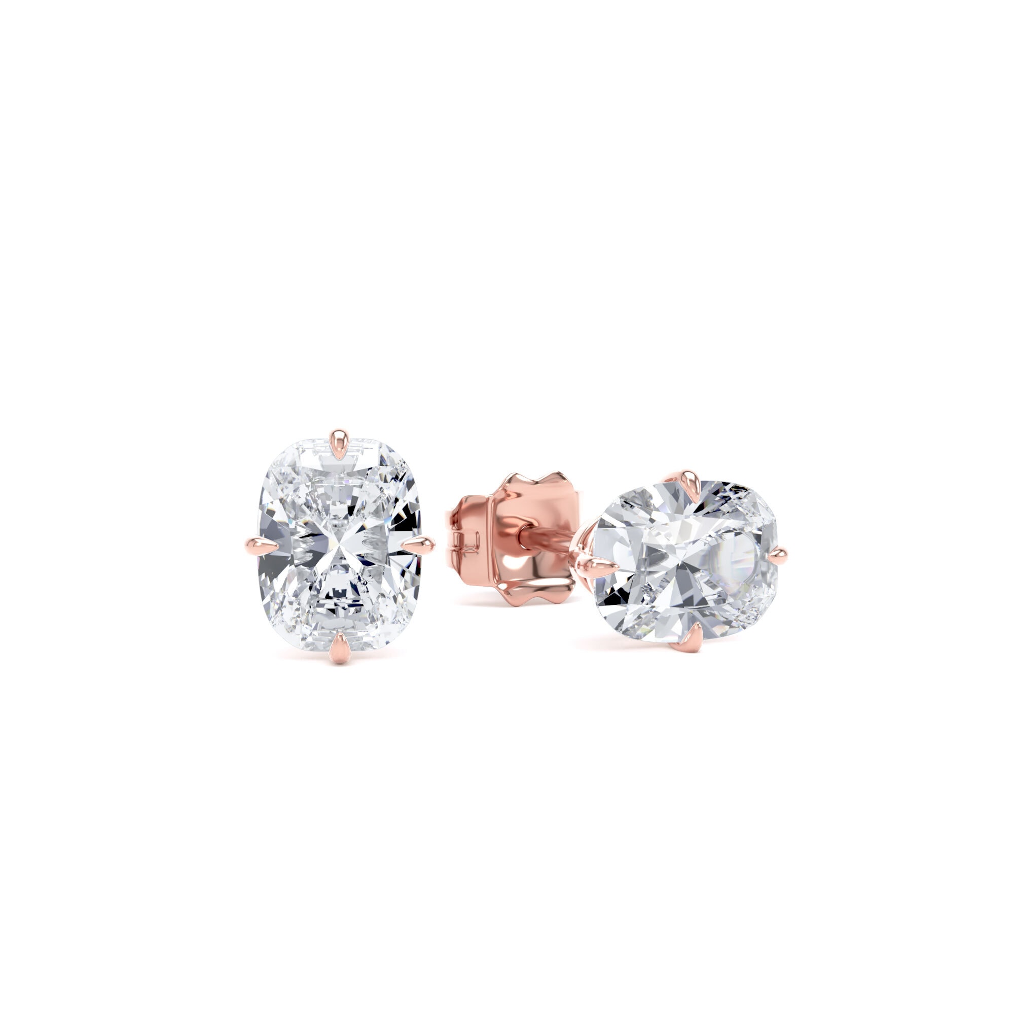 18ct Rose Gold Compass Set 1.50cttw Elongated Cushion Cut Lab Grown Diamond Solitaire Stud Earrings