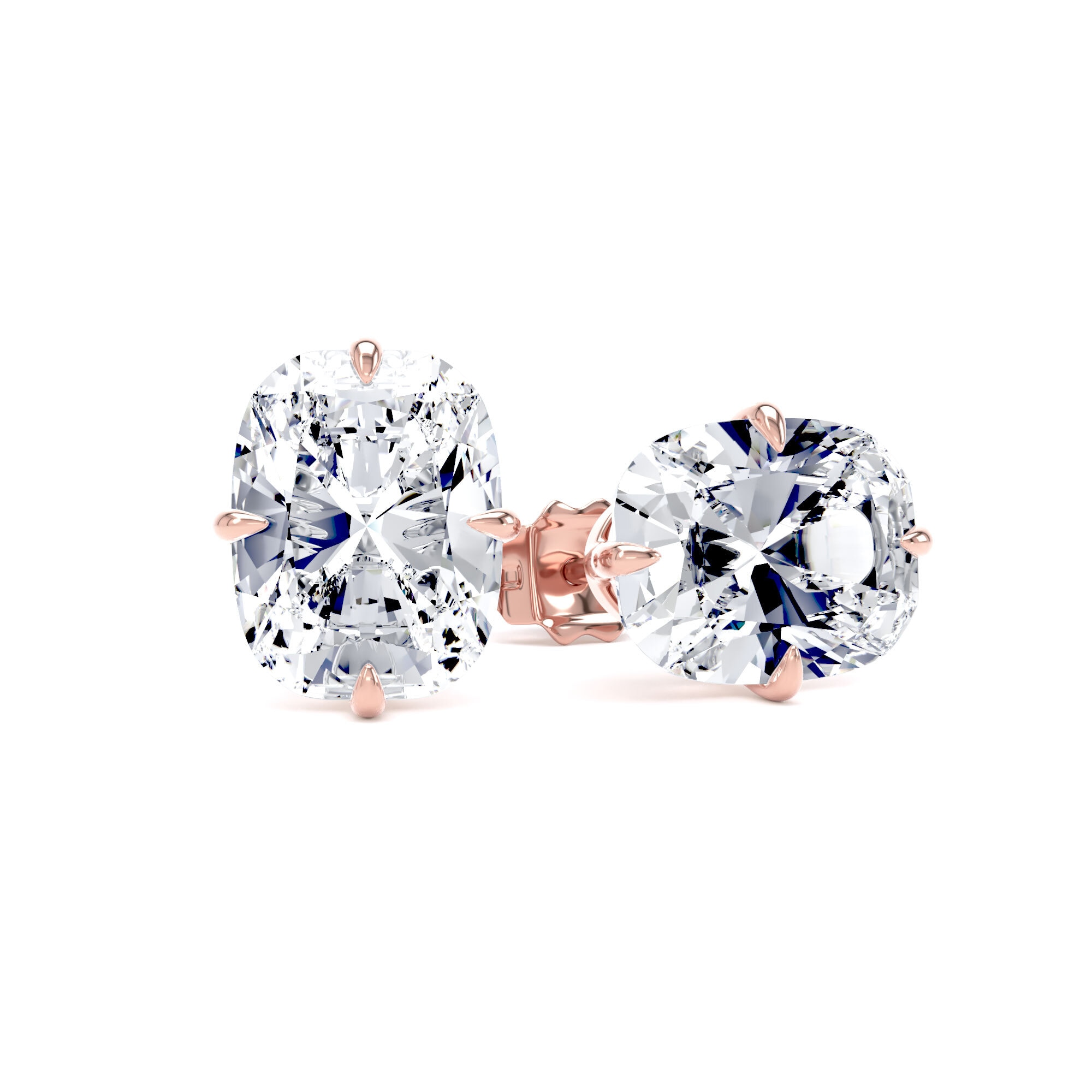18ct Rose Gold Compass Set 4.00cttw Elongated Cushion Cut Lab Grown Diamond Solitaire Stud Earrings