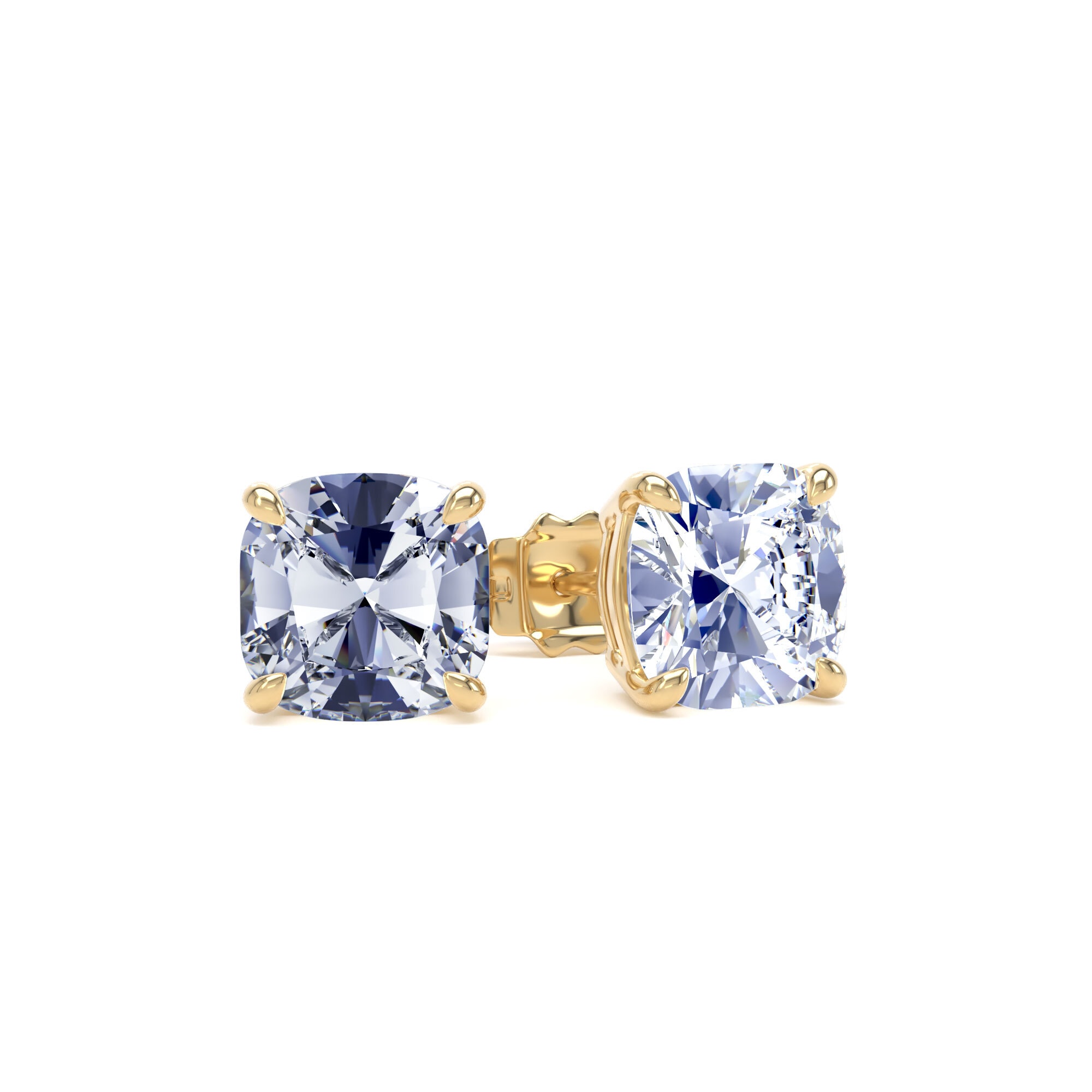 9ct Yellow Gold 3.00cttw Cushion Cut Lab Grown Diamond Solitaire Stud Earrings