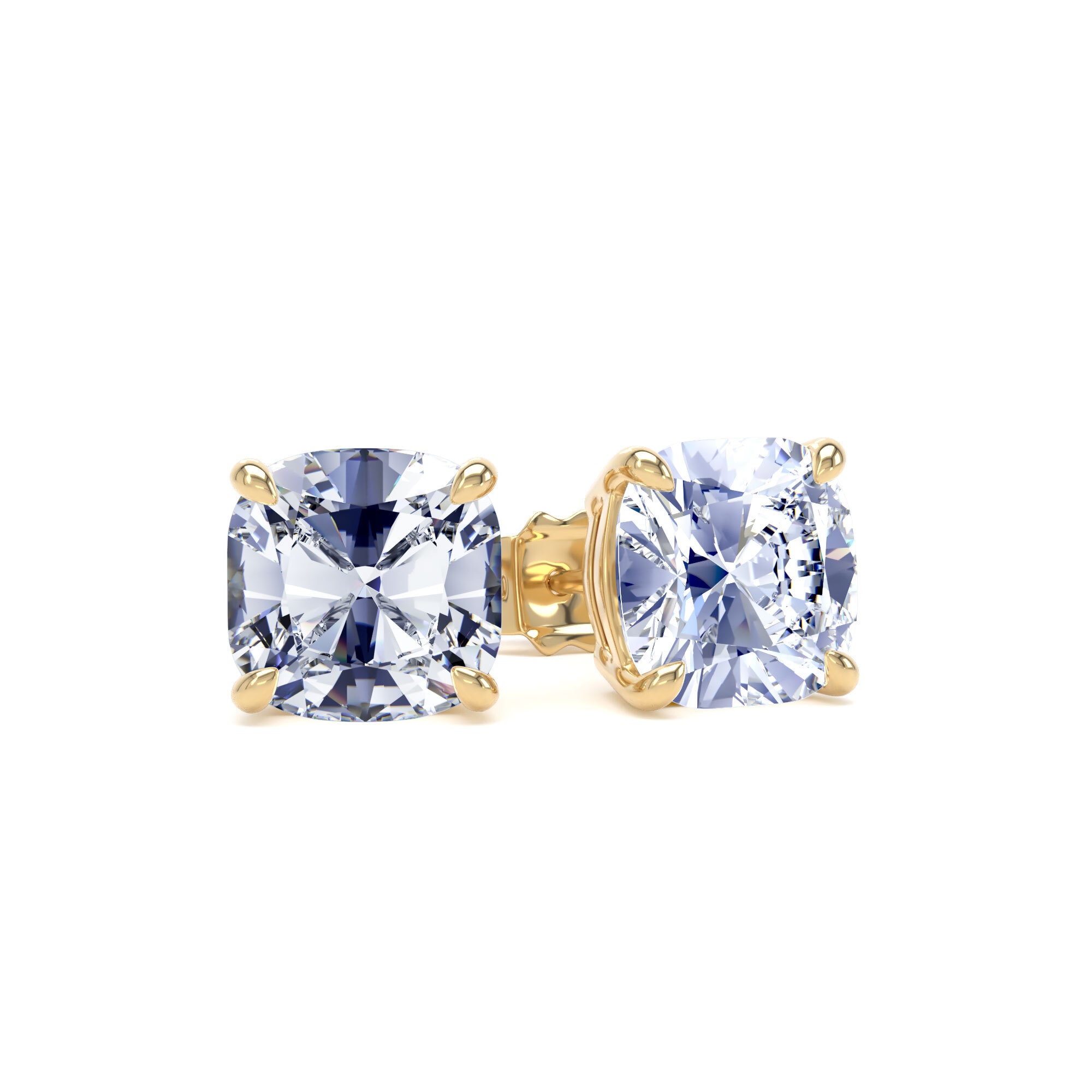 9ct Yellow Gold 4.00cttw Cushion Cut Lab Grown Diamond Solitaire Stud Earrings
