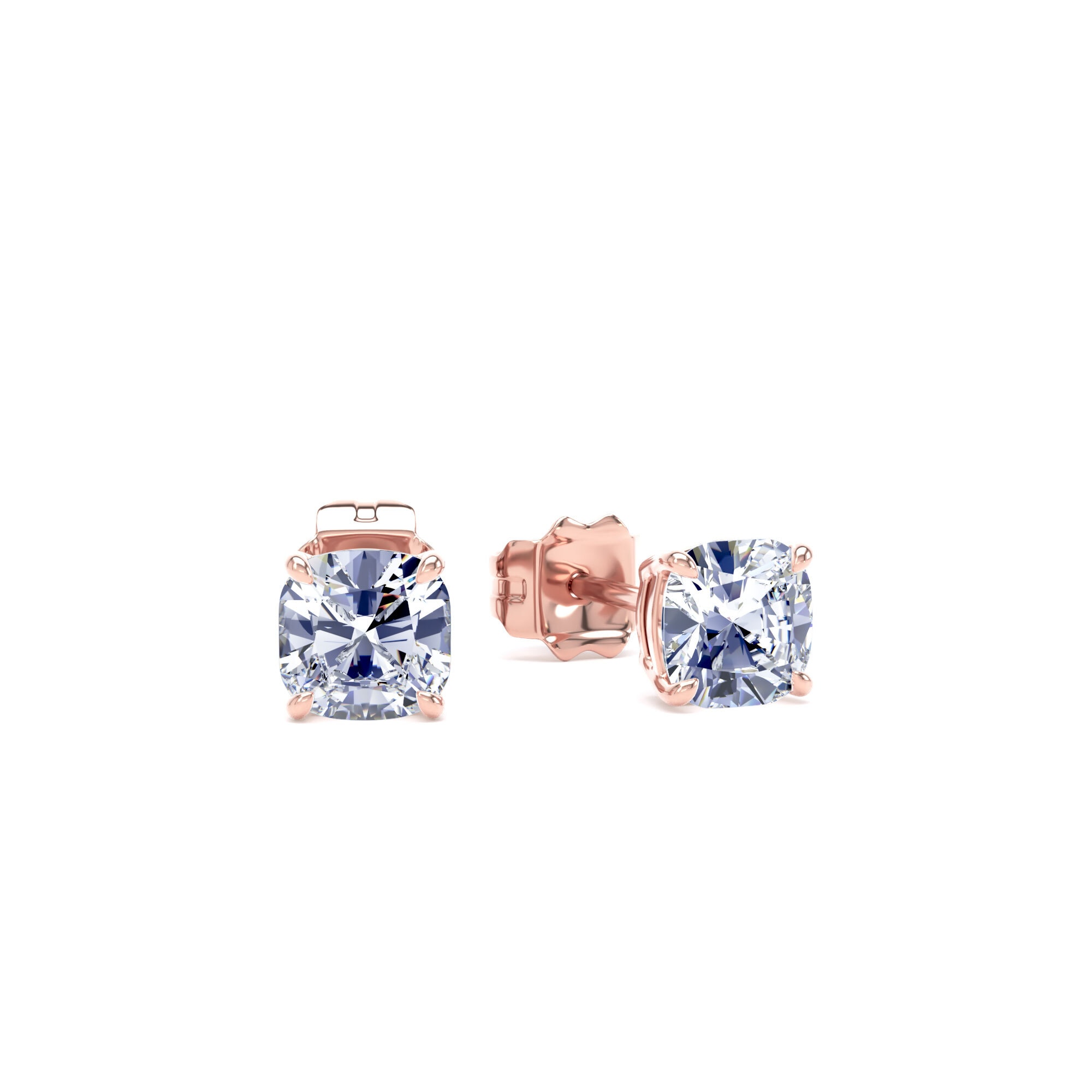 9ct Rose Gold 1.00cttw Cushion Cut Lab Grown Diamond Solitaire Stud Earrings