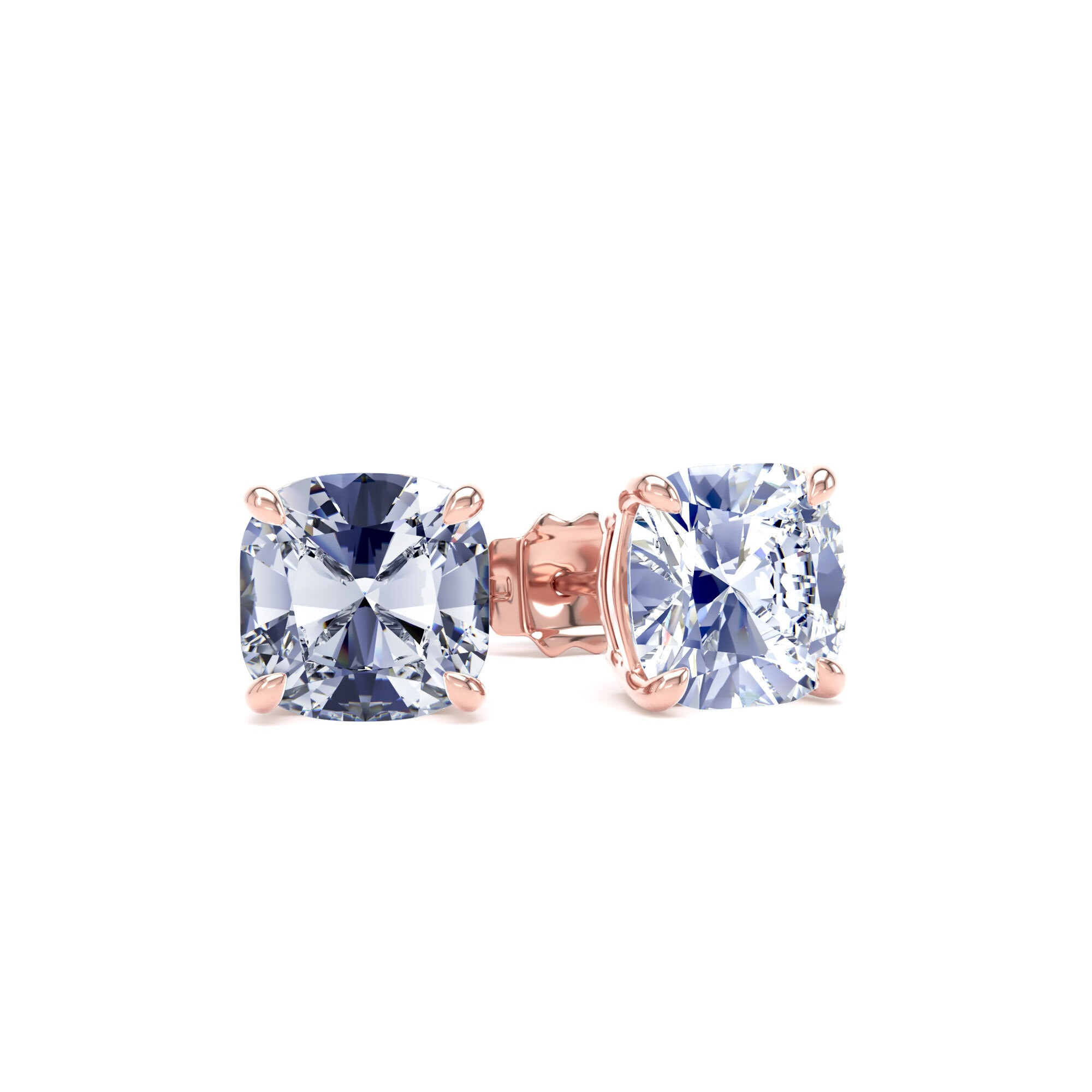 9ct Rose Gold 3.00cttw Cushion Cut Lab Grown Diamond Solitaire Stud Earrings