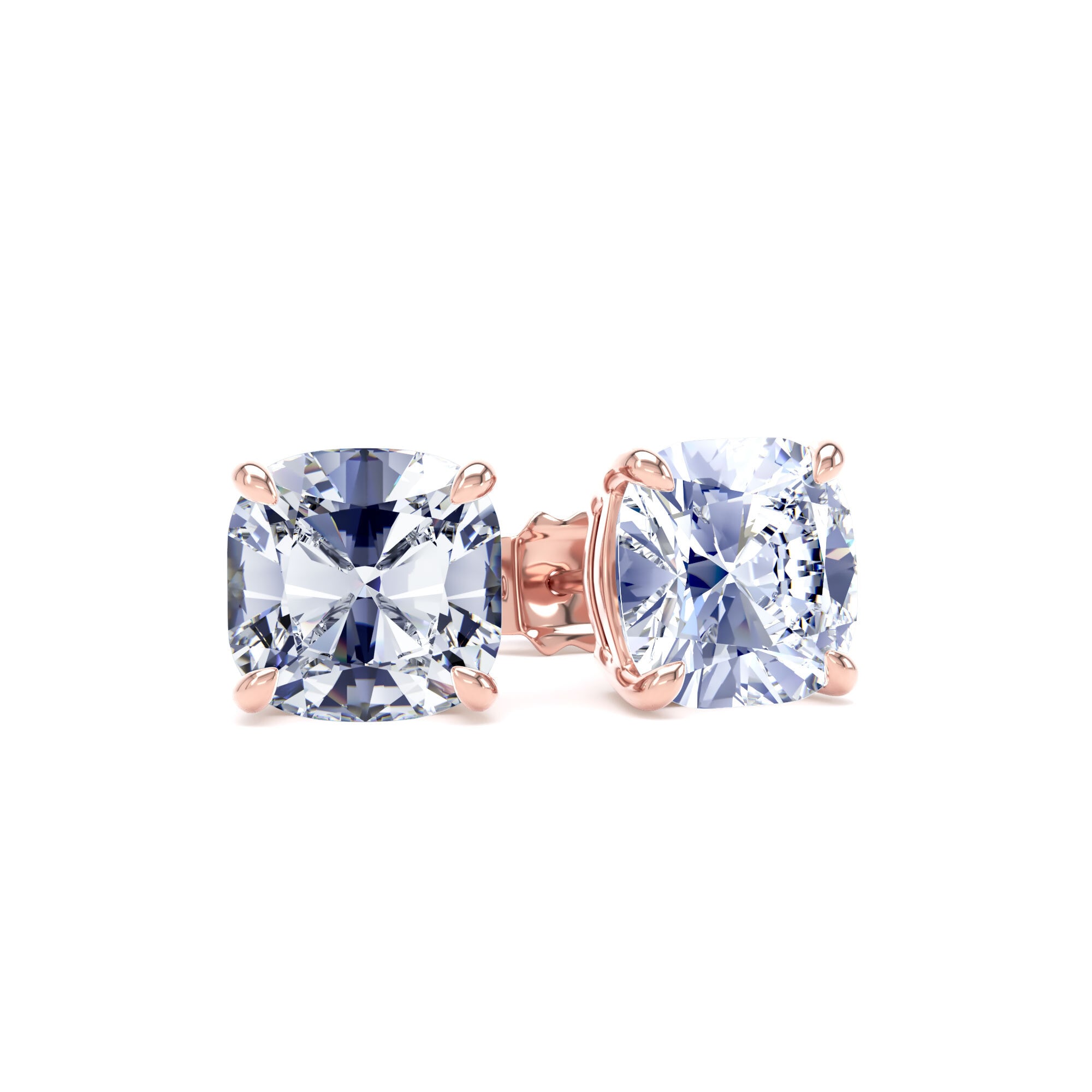 9ct Rose Gold 4.00cttw Cushion Cut Lab Grown Diamond Solitaire Stud Earrings