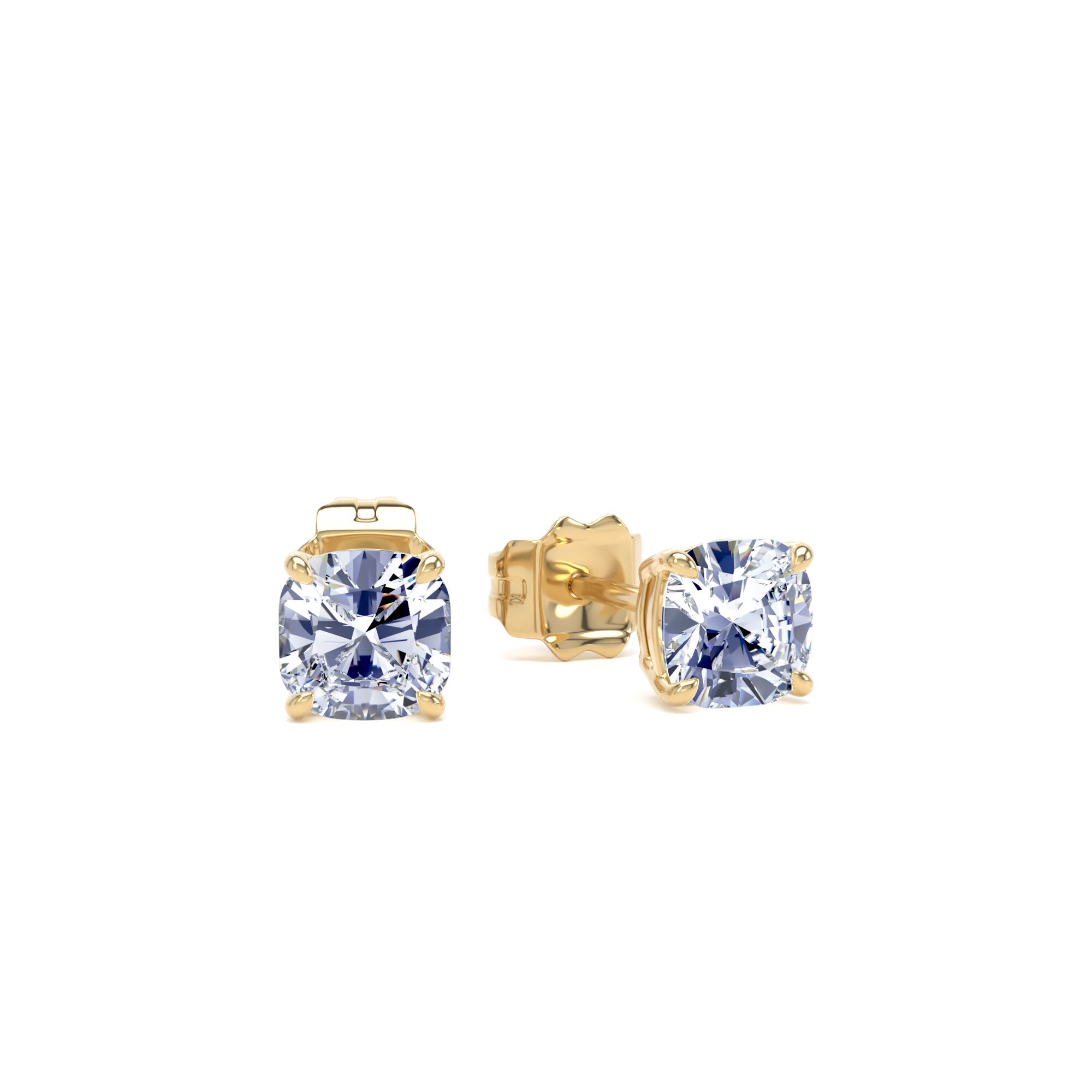 18ct Yellow Gold 1.00cttw Cushion Cut Lab Grown Diamond Solitaire Stud Earrings