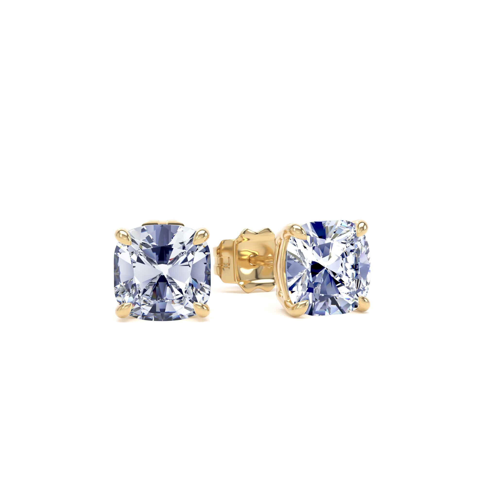 18ct Yellow Gold 2.00cttw Cushion Cut Lab Grown Diamond Solitaire Stud Earrings