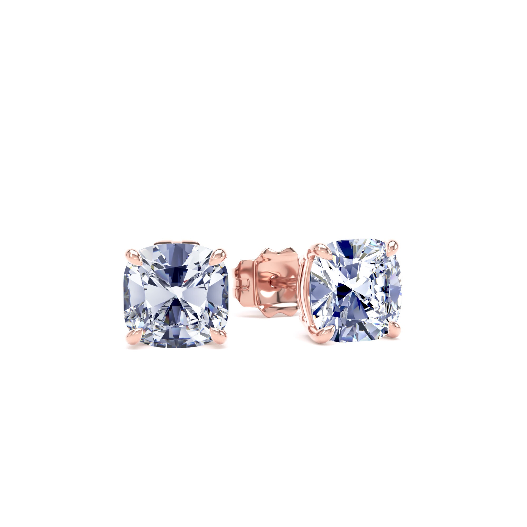 18ct Rose Gold 2.00cttw Cushion Cut Lab Grown Diamond Solitaire Stud Earrings