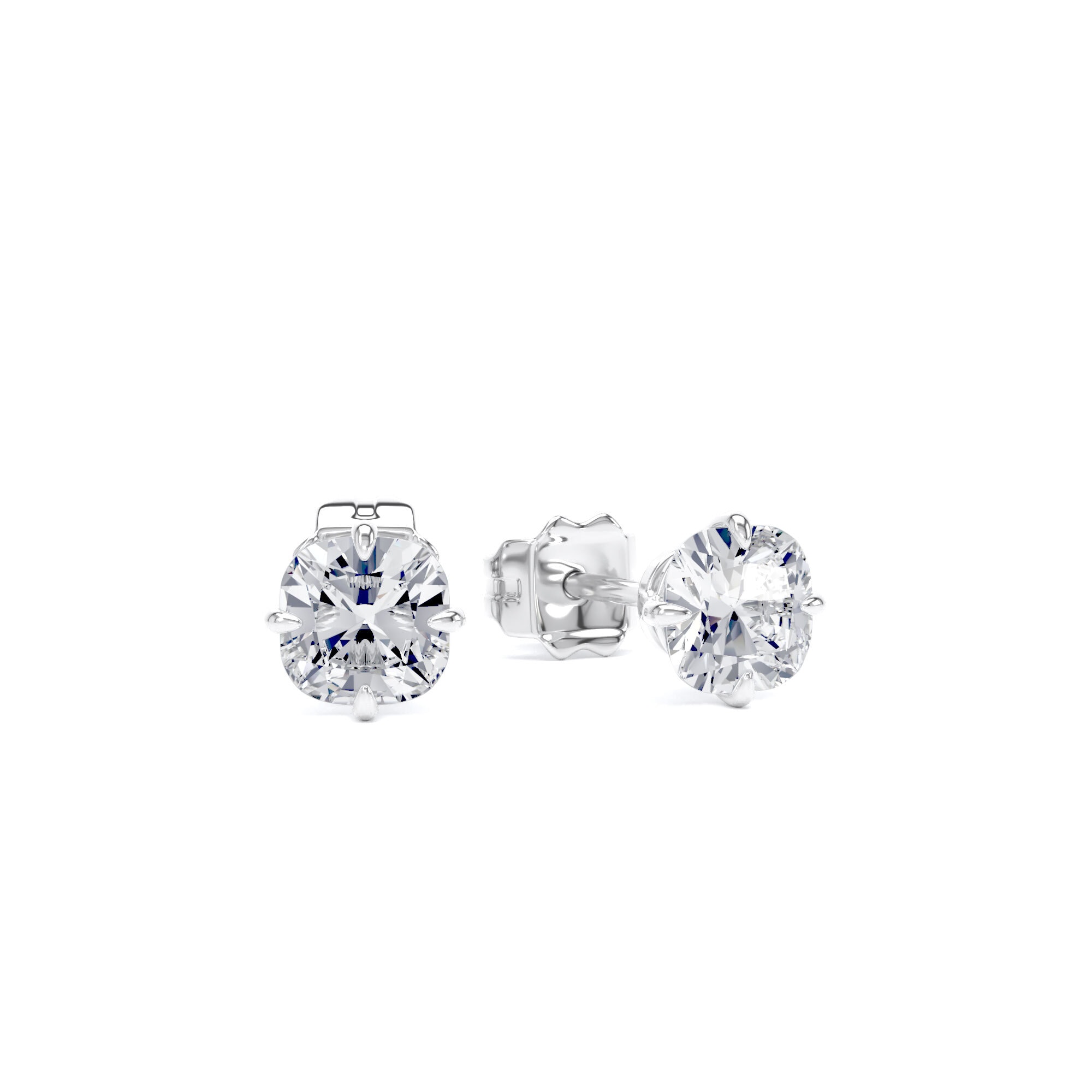 9ct White Gold Compass Set 1.00cttw Cushion Cut Lab Grown Diamond Solitaire Stud Earrings