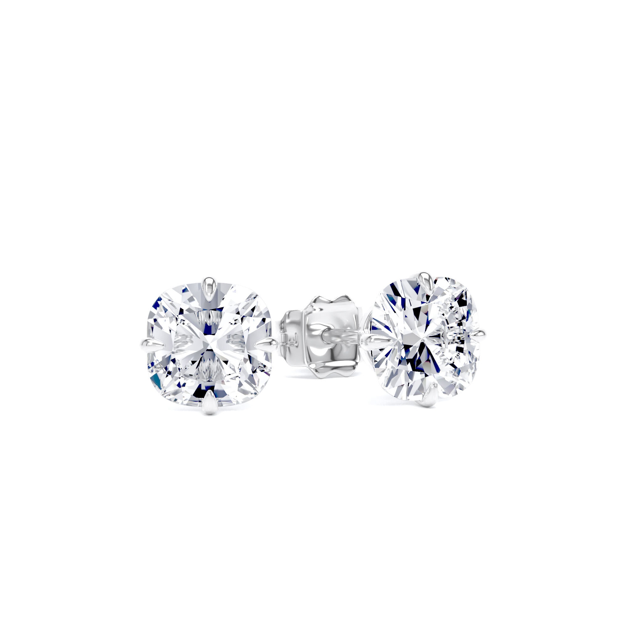 9ct White Gold Compass Set 2.00cttw Cushion Cut Lab Grown Diamond Solitaire Stud Earrings