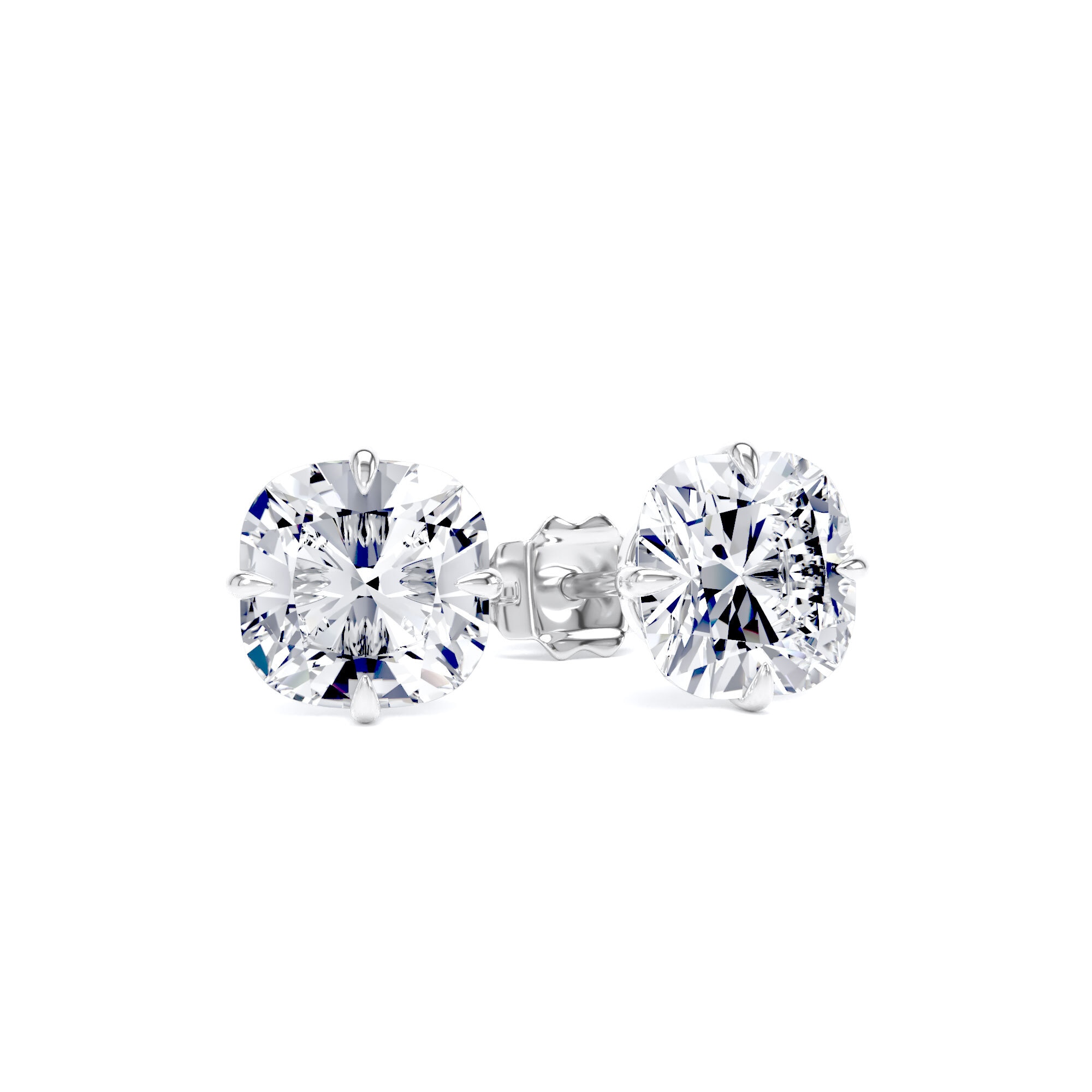 9ct White Gold Compass Set 3.00cttw Cushion Cut Lab Grown Diamond Solitaire Stud Earrings