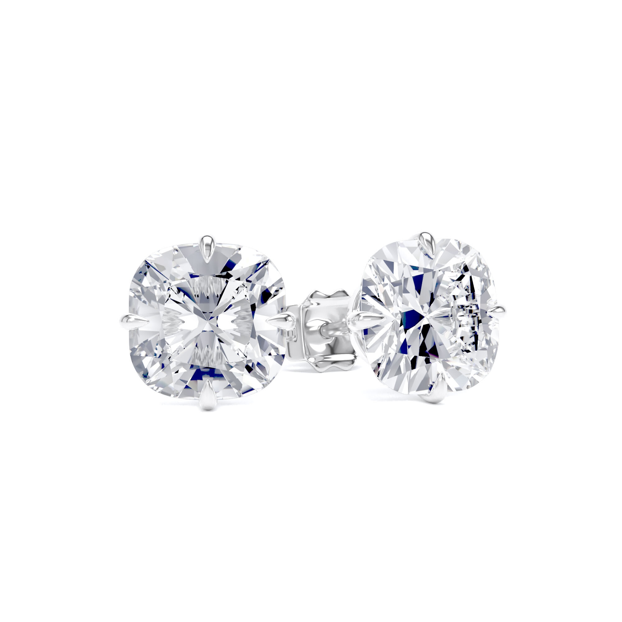 9ct White Gold Compass Set 4.00cttw Cushion Cut Lab Grown Diamond Solitaire Stud Earrings
