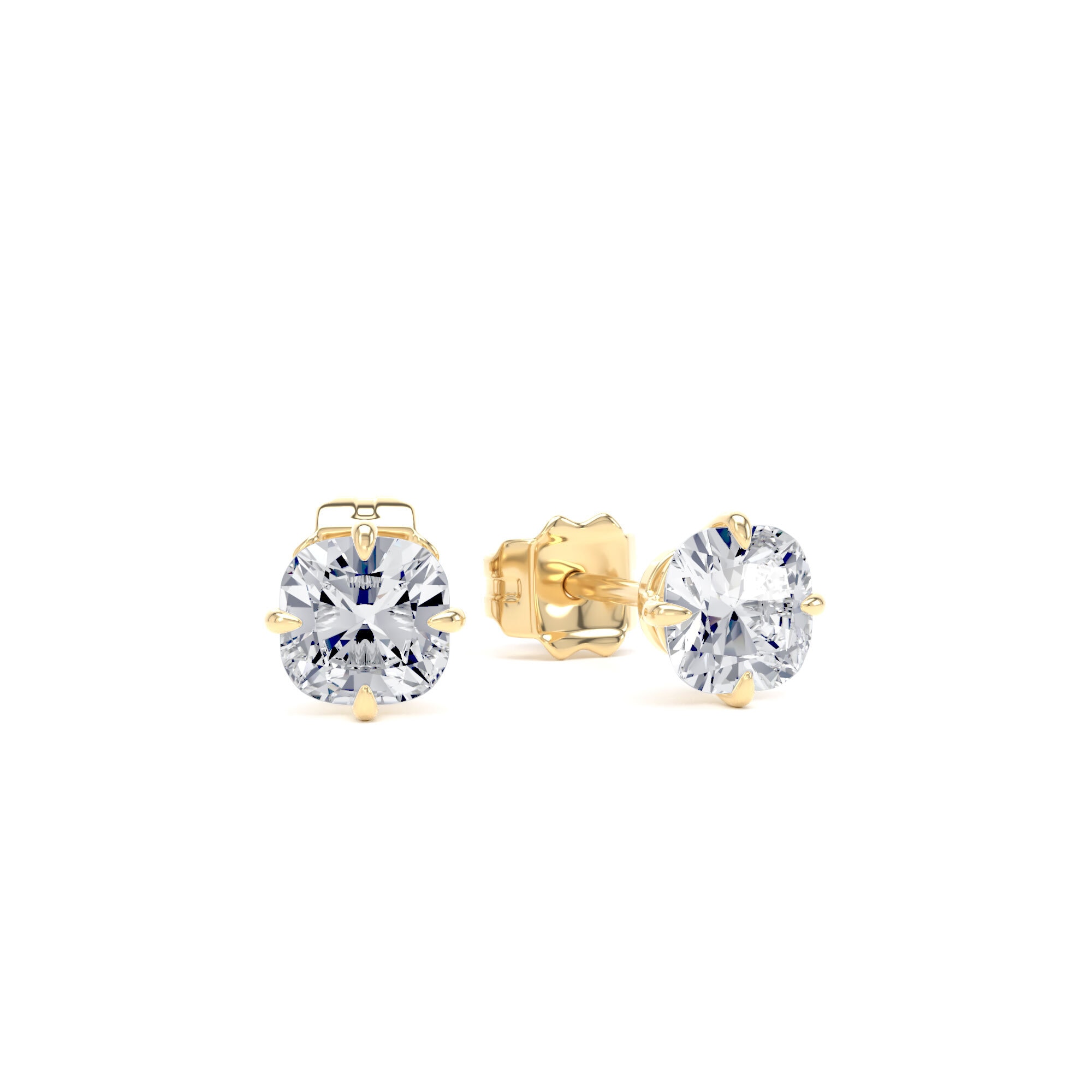 9ct Yellow Gold Compass Set 1.00cttw Cushion Cut Lab Grown Diamond Solitaire Stud Earrings