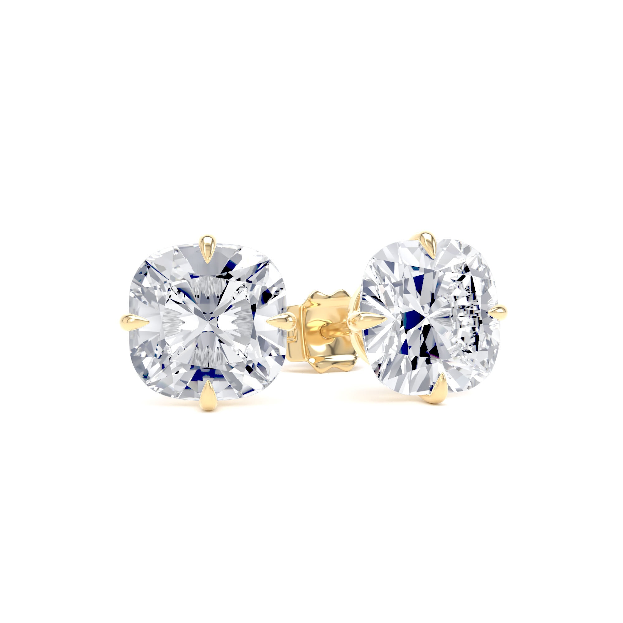 9ct Yellow Gold Compass Set 4.00cttw Cushion Cut Lab Grown Diamond Solitaire Stud Earrings