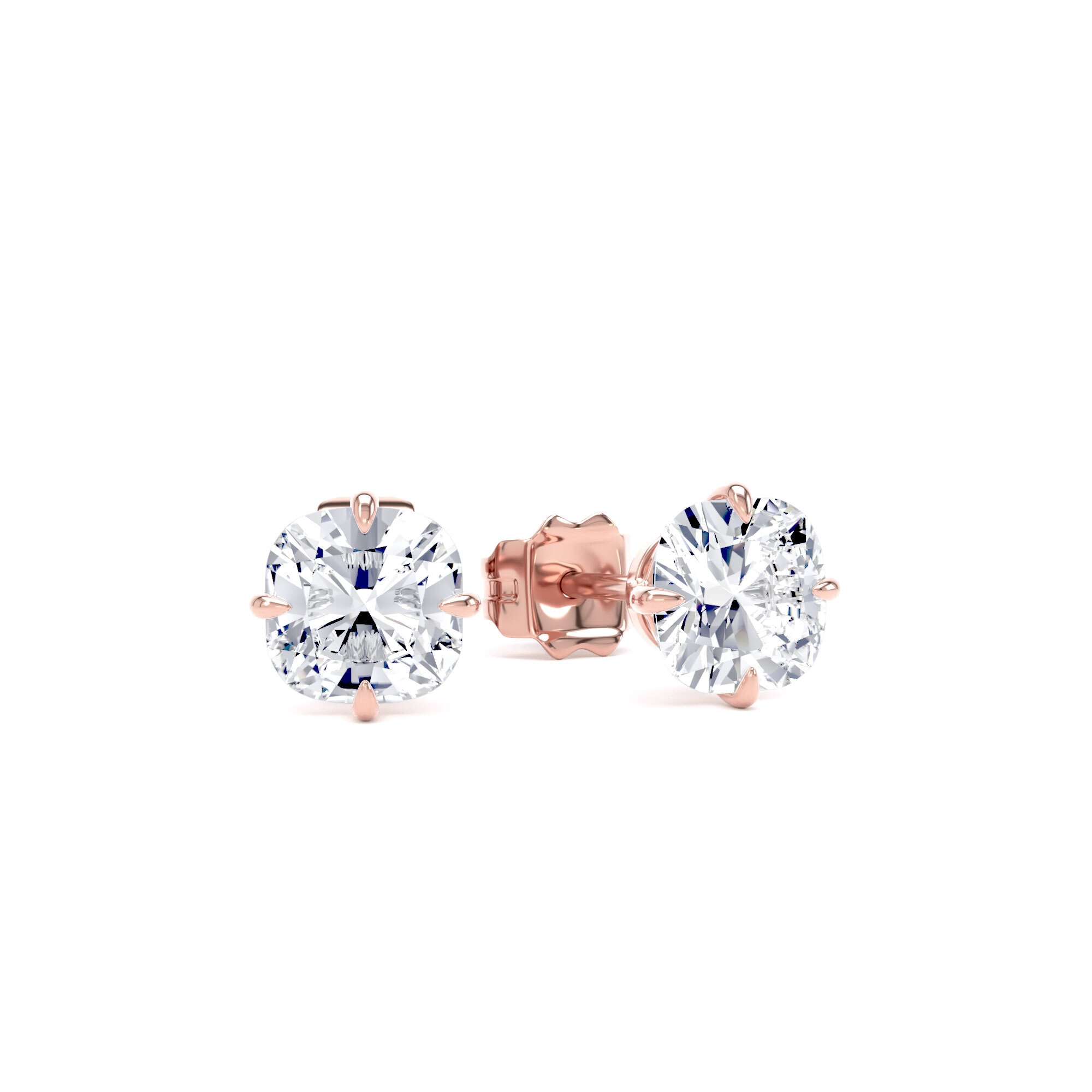 9ct Rose Gold Compass Set 1.50cttw Cushion Cut Lab Grown Diamond Solitaire Stud Earrings