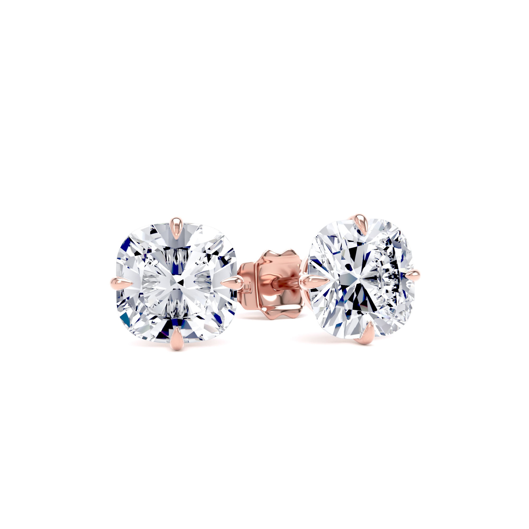 9ct Rose Gold Compass Set 3.00cttw Cushion Cut Lab Grown Diamond Solitaire Stud Earrings