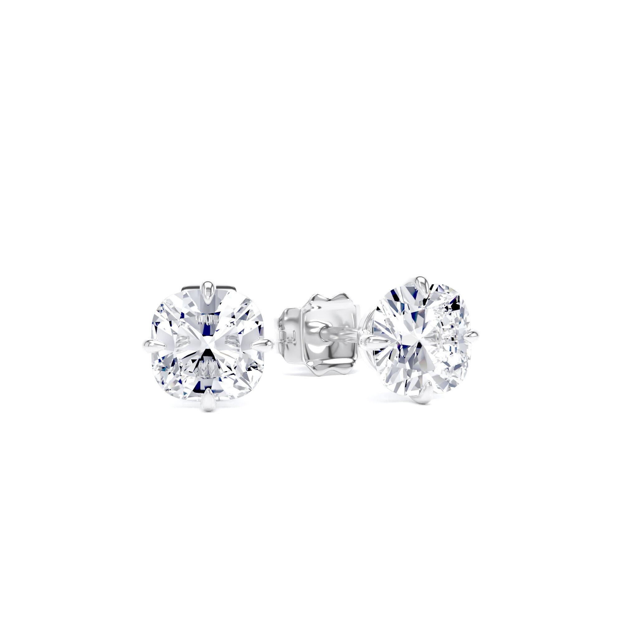 18ct White Gold Compass Set 1.50cttw Cushion Cut Lab Grown Diamond Solitaire Stud Earrings