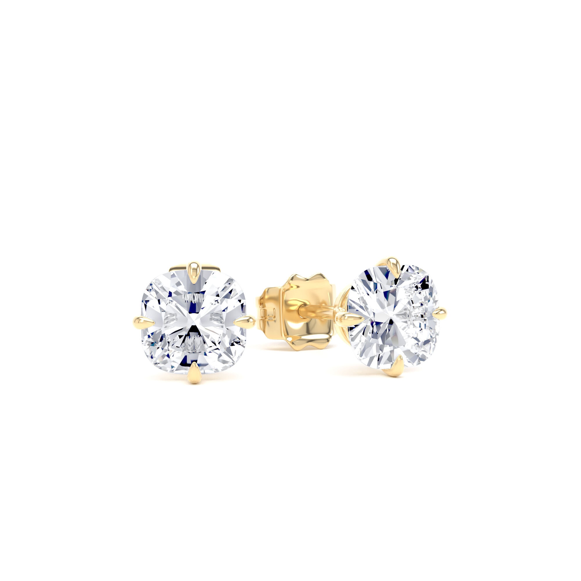 18ct Yellow Gold Compass Set 1.50cttw Cushion Cut Lab Grown Diamond Solitaire Stud Earrings
