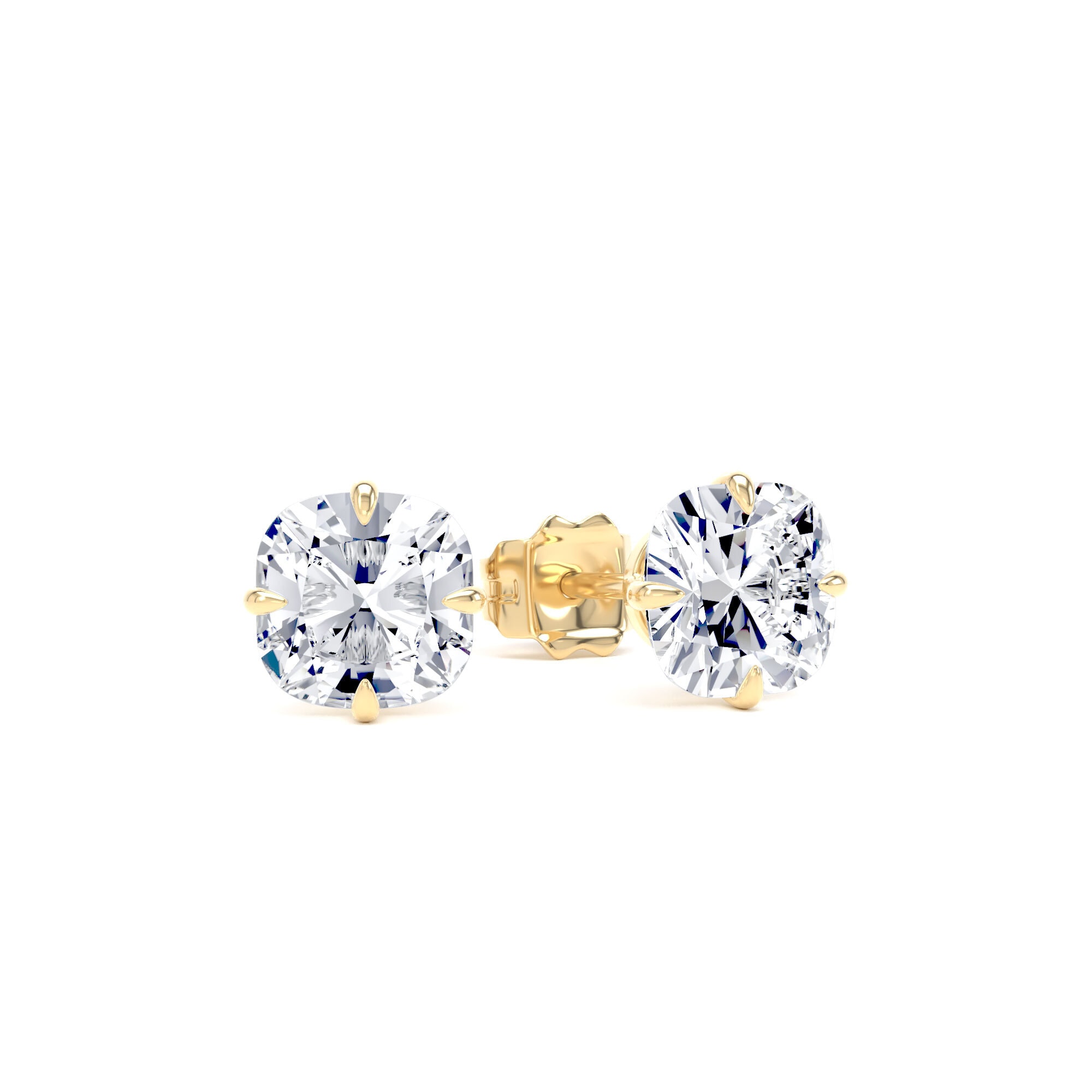 18ct Yellow Gold Compass Set 2.00cttw Cushion Cut Lab Grown Diamond Solitaire Stud Earrings