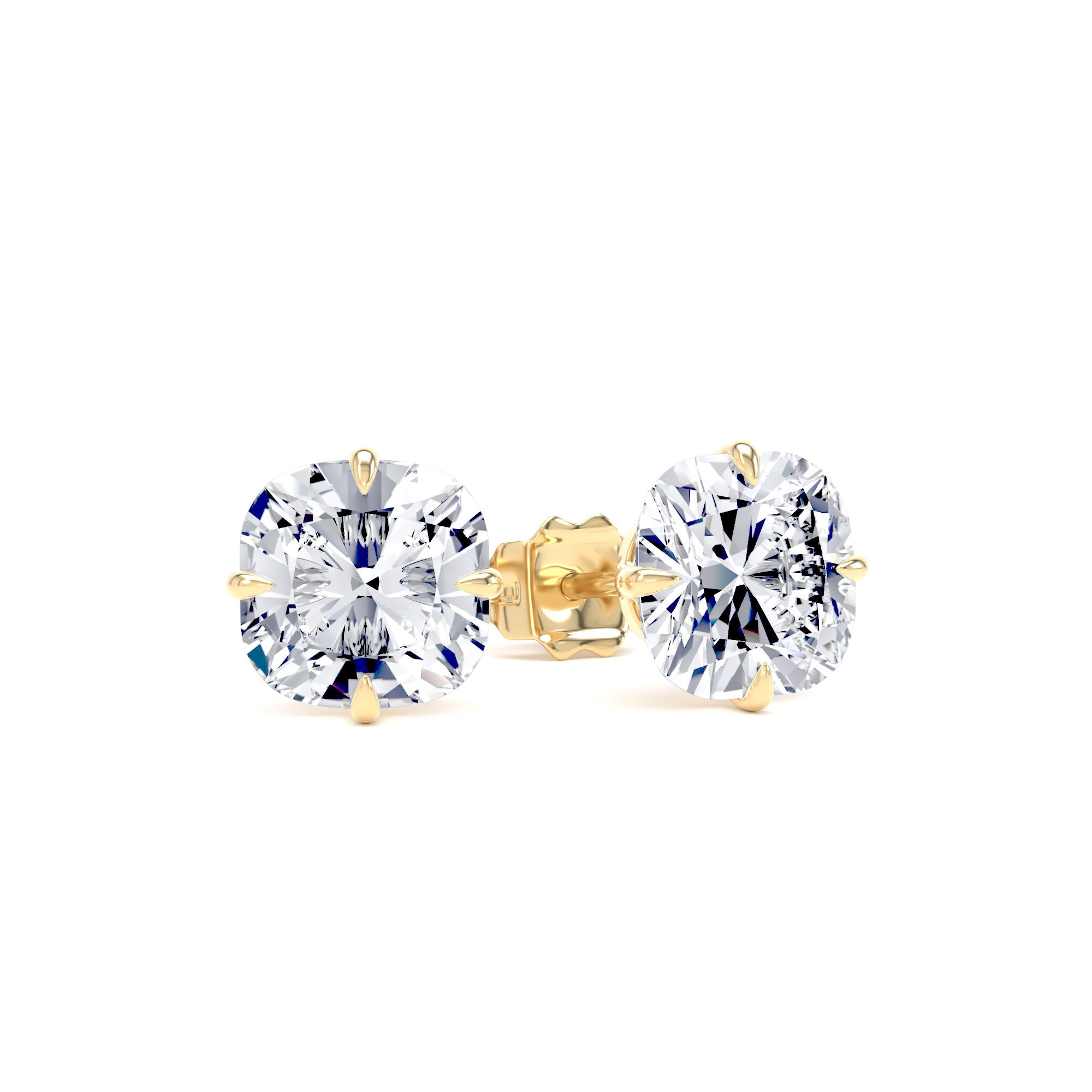 18ct Yellow Gold Compass Set 3.00cttw Cushion Cut Lab Grown Diamond Solitaire Stud Earrings