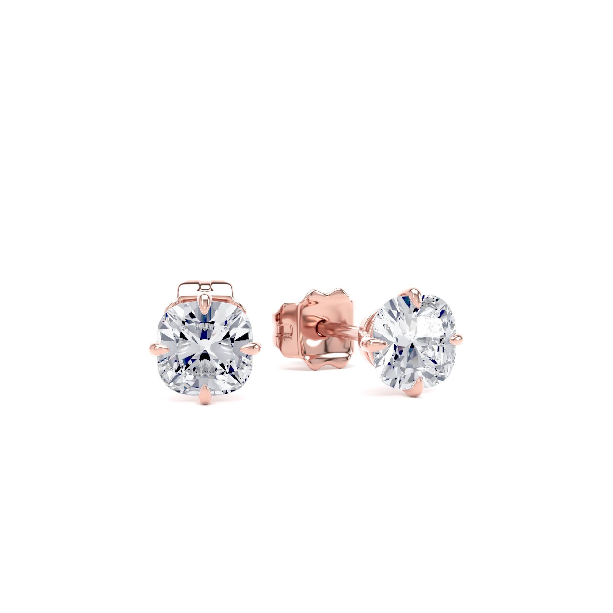 18ct Rose Gold Compass Set 1.00cttw Cushion Cut Lab Grown Diamond Solitaire Stud Earrings