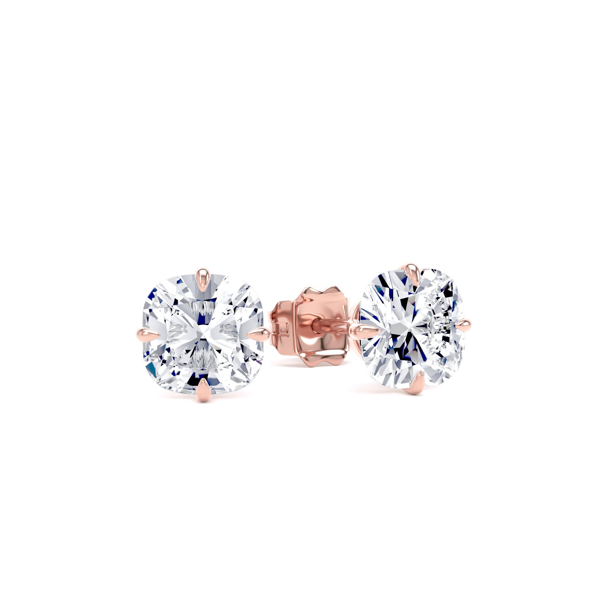18ct Rose Gold Compass Set 2.00cttw Cushion Cut Lab Grown Diamond Solitaire Stud Earrings