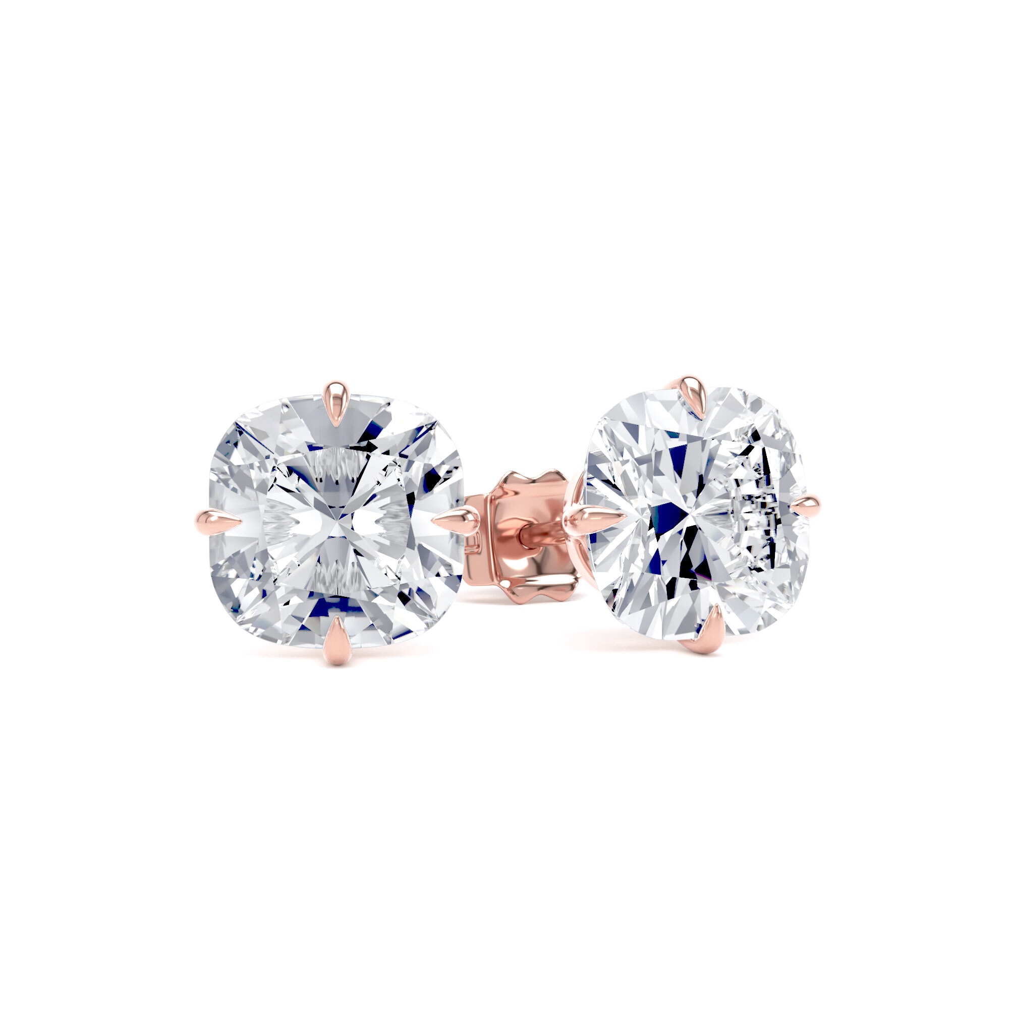 18ct Rose Gold Compass Set 4.00cttw Cushion Cut Lab Grown Diamond Solitaire Stud Earrings