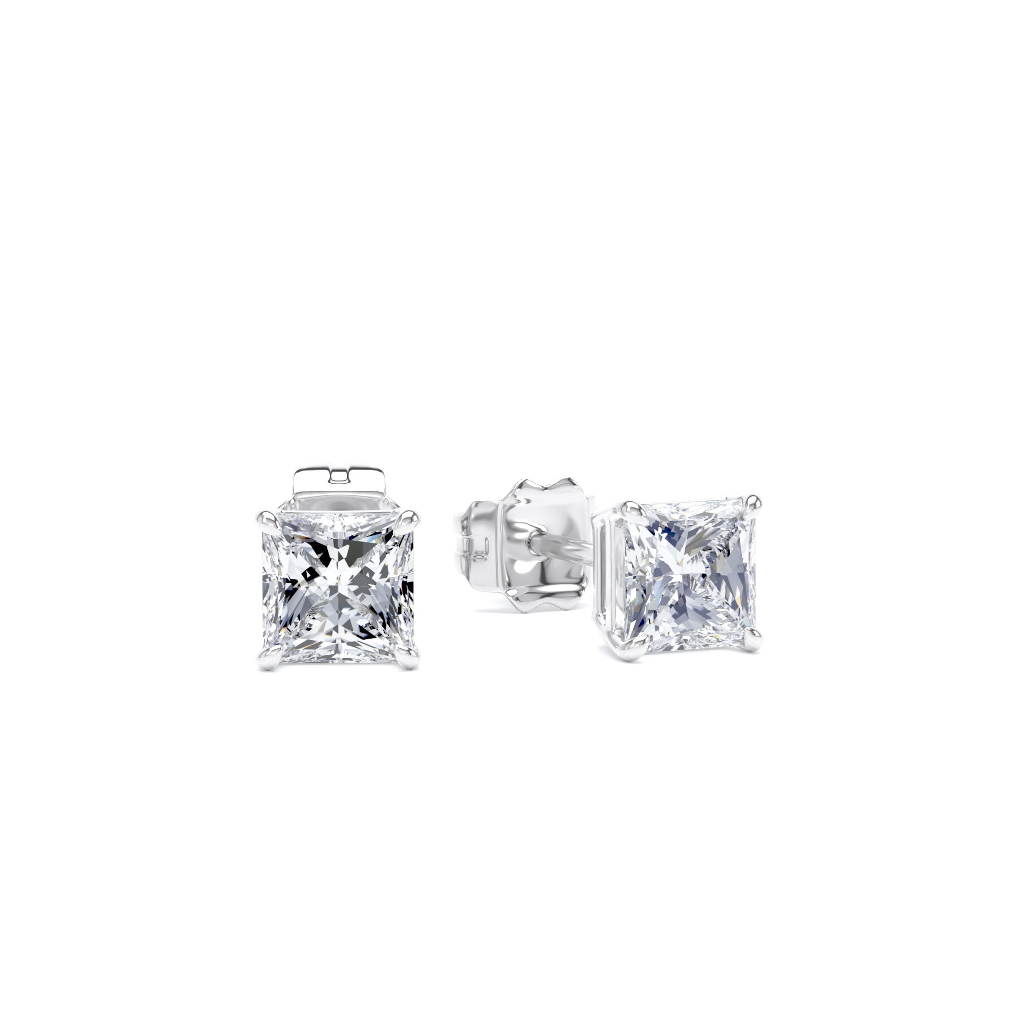 9ct White Gold 1.00cttw Princess Cut Lab Grown Diamond Solitaire Stud Earrings