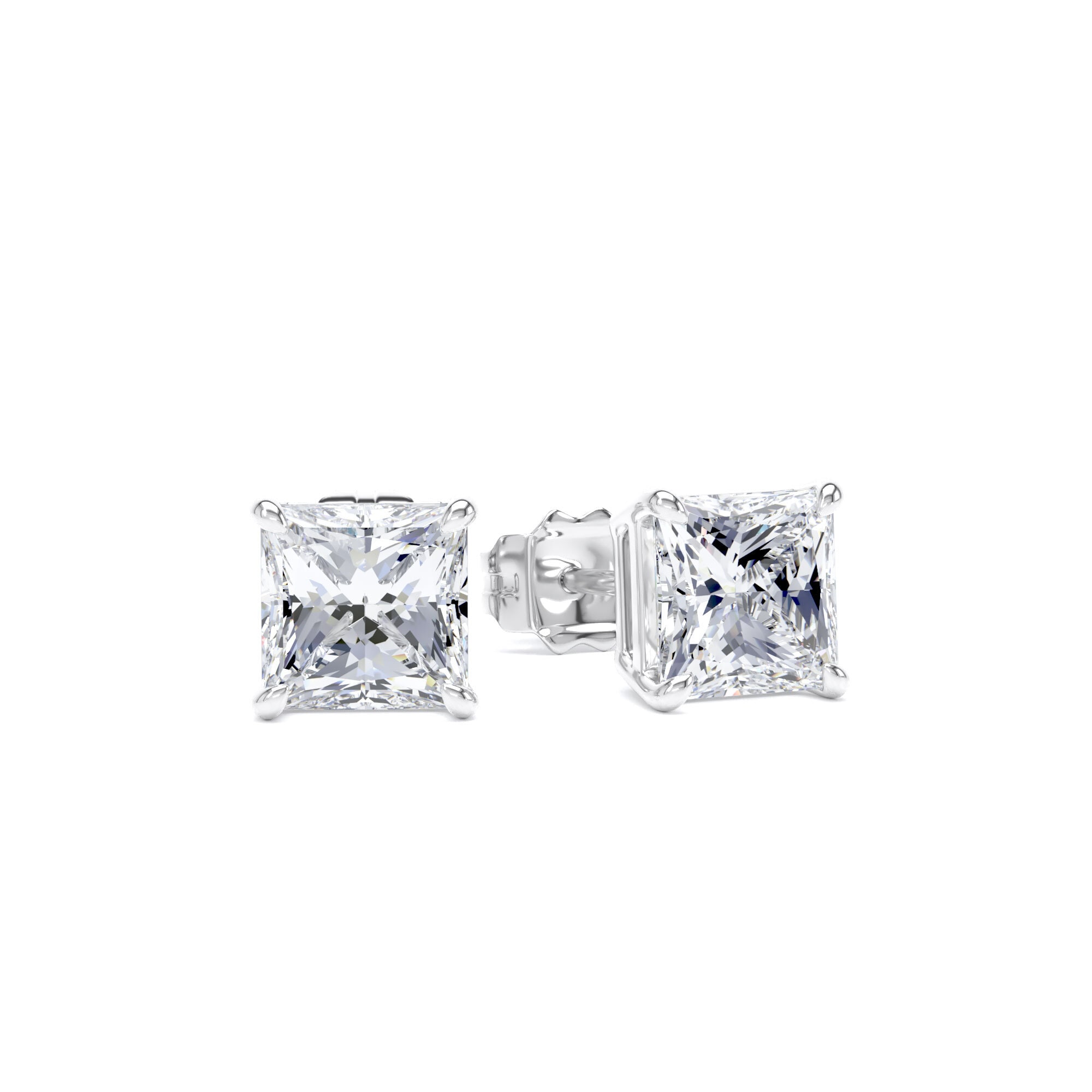 9ct White Gold 2.00cttw Princess Cut Lab Grown Diamond Solitaire Stud Earrings