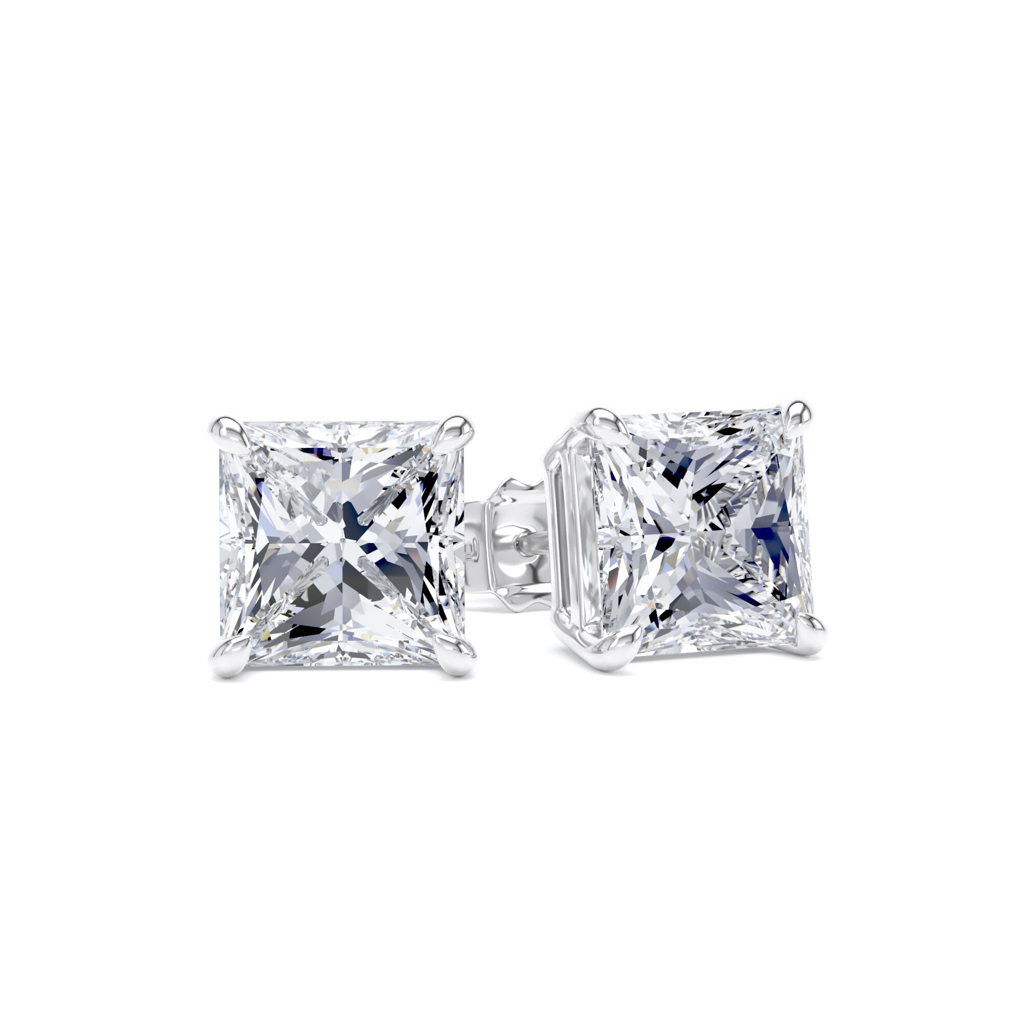 9ct White Gold 4.00cttw Princess Cut Lab Grown Diamond Solitaire Stud Earrings