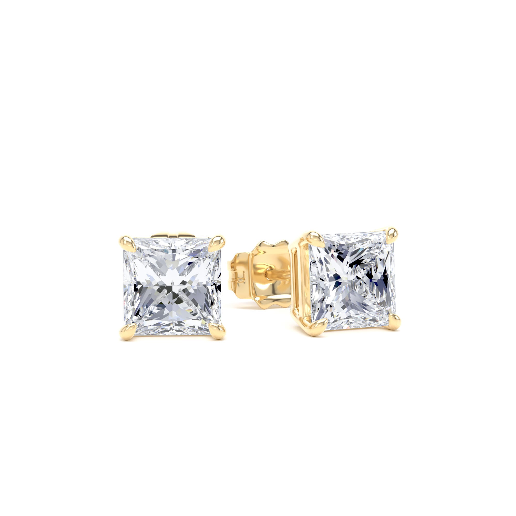 9ct Yellow Gold 2.00cttw Princess Cut Lab Grown Diamond Solitaire Stud Earrings